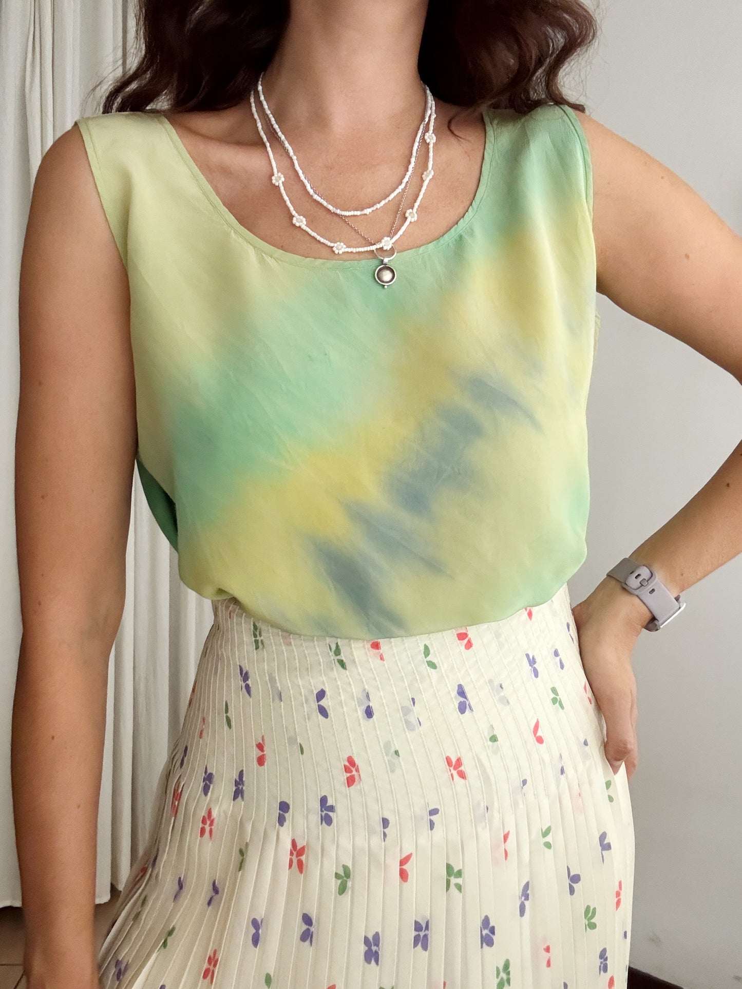 Top in seta verde tiedye L