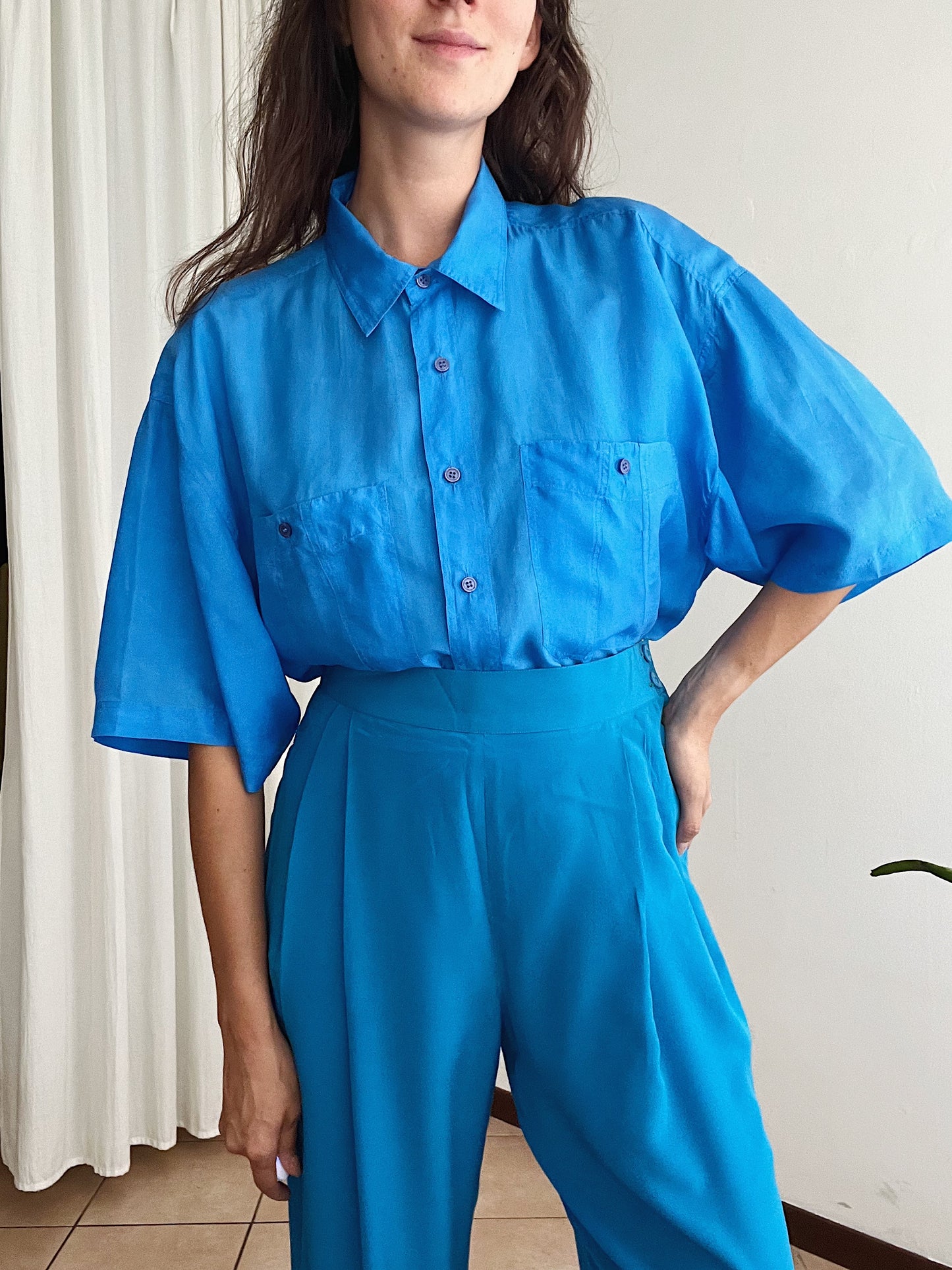 Camicia seta blu elettrico L
