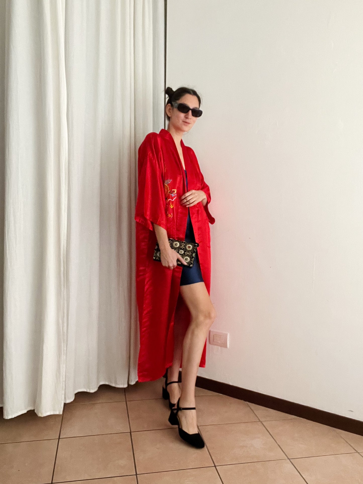 Kimono nuovo seta cinese rosso L