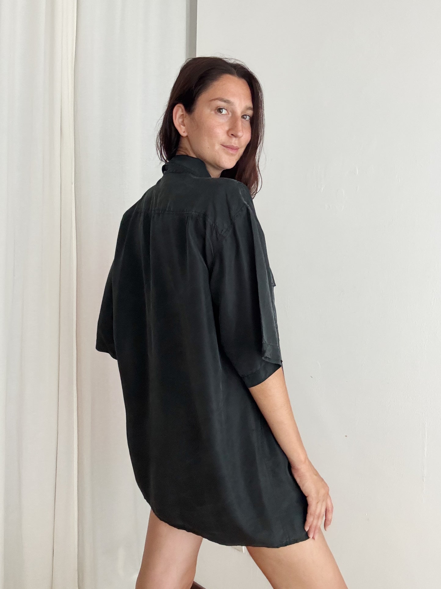 Camicia da uomo nera in seta L