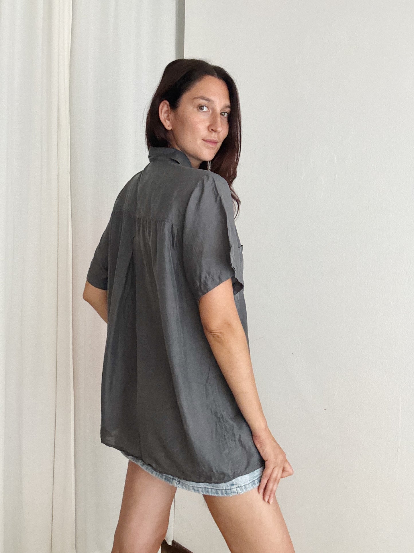 Camicia da uomo in seta grigia S