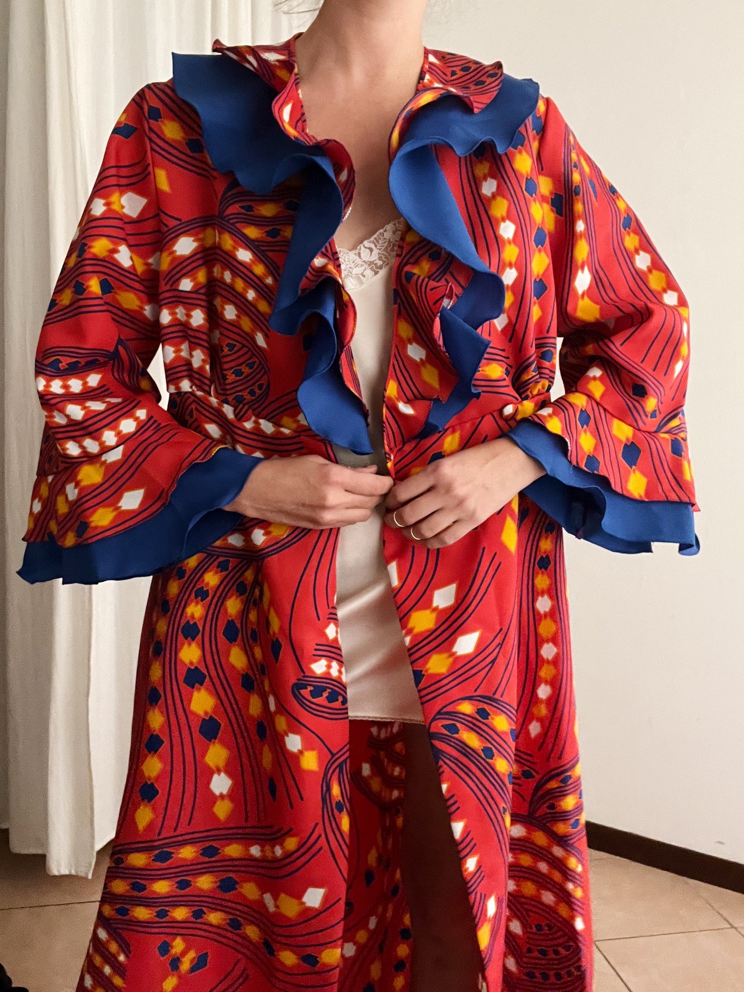 Vestaglia abito rosso blu 50