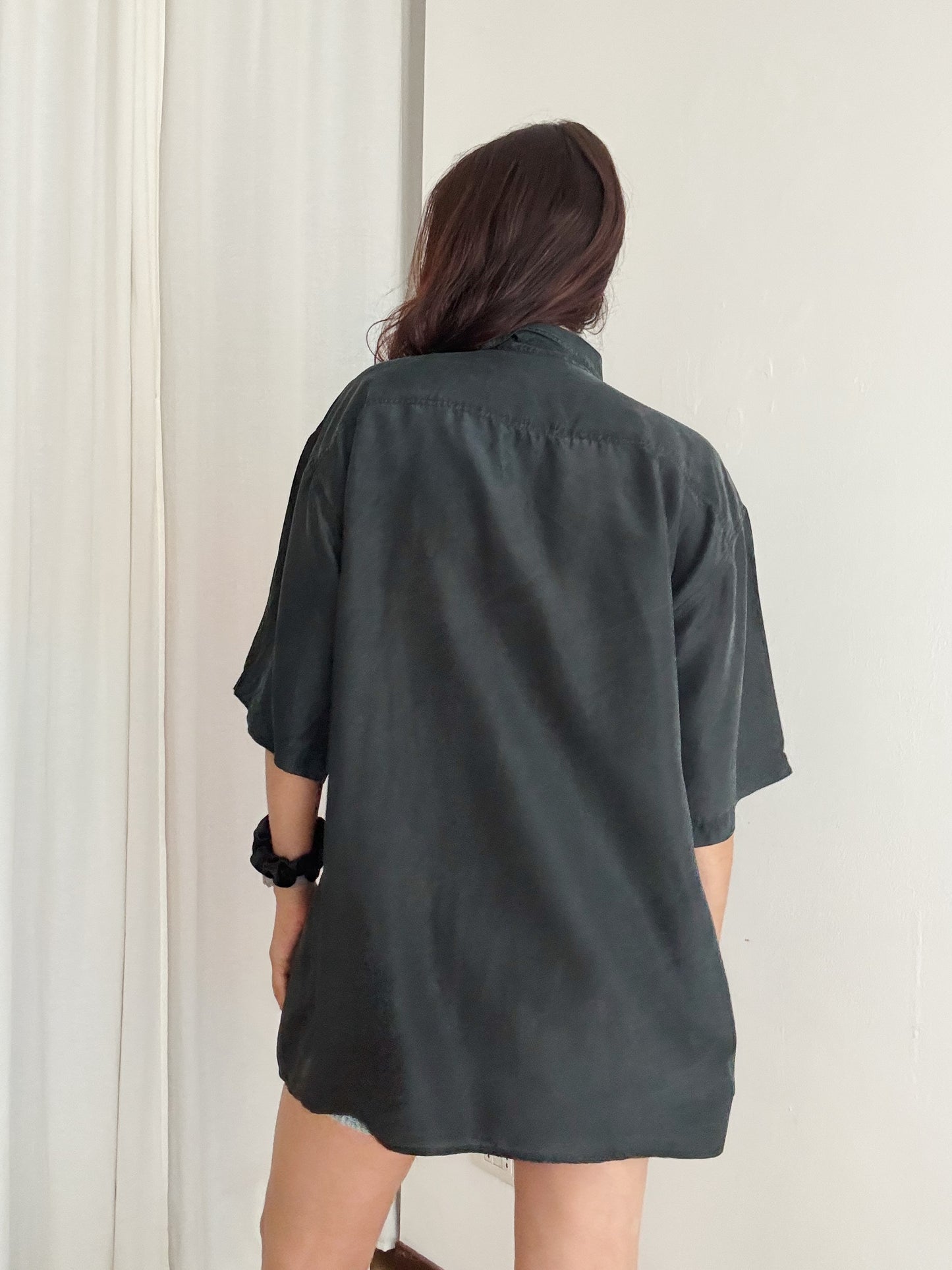 Camicia da uomo nera in seta L