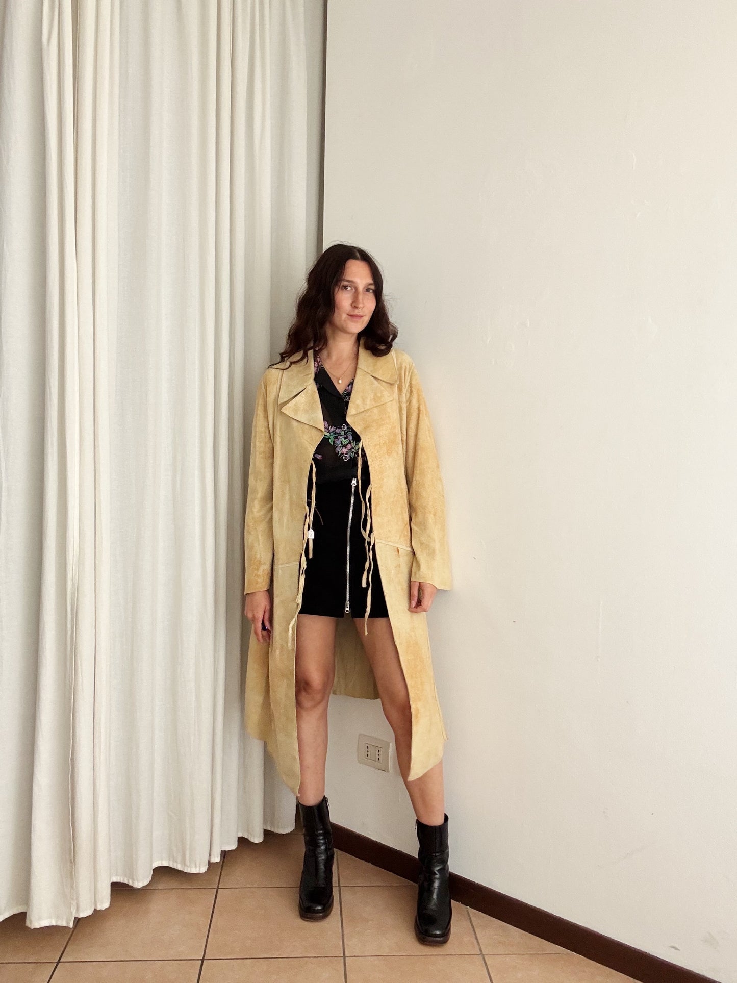 Giacca in pelle lunga scamosciata M/L