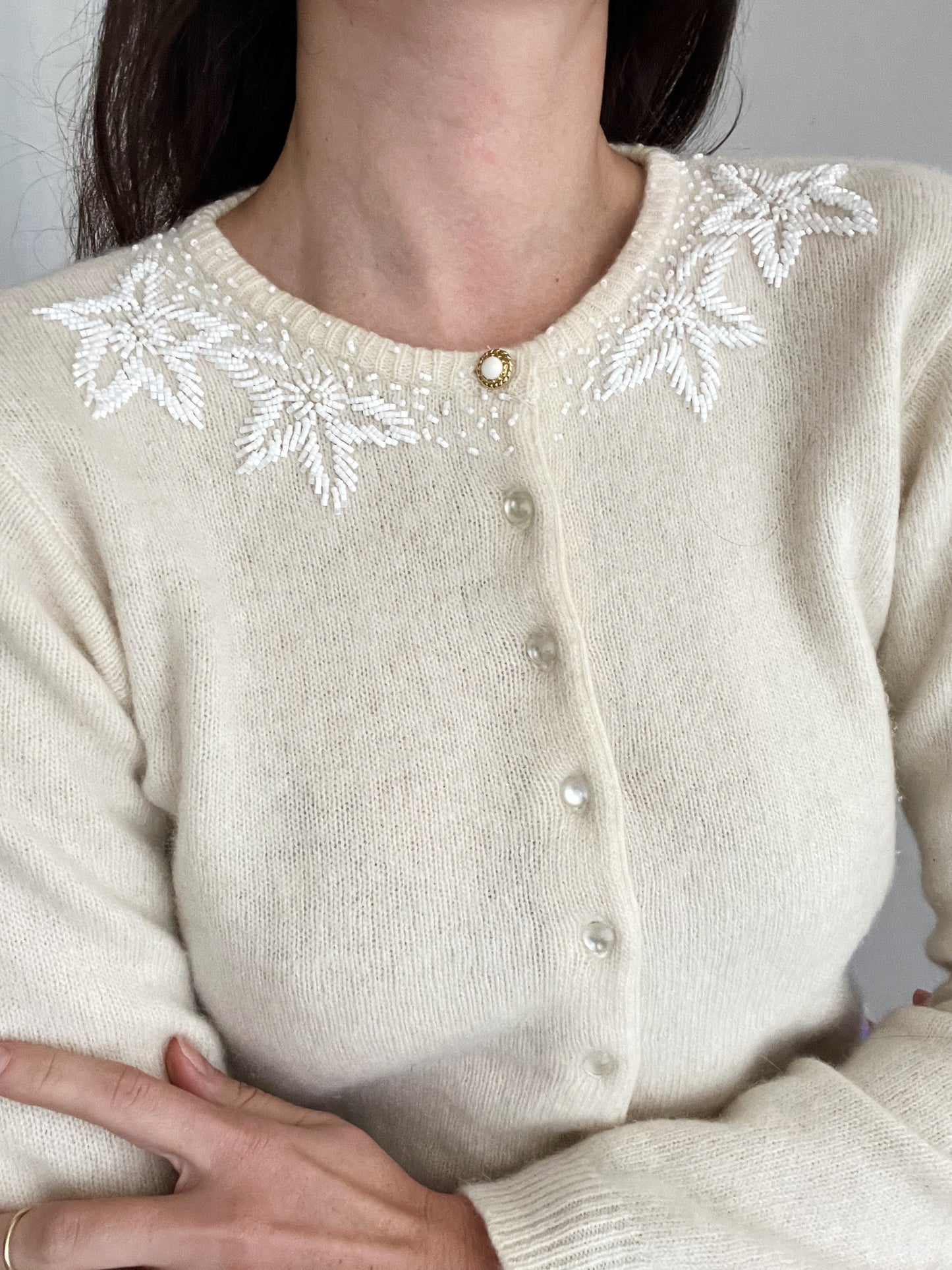 Cardigan bianco con ricami S/M
