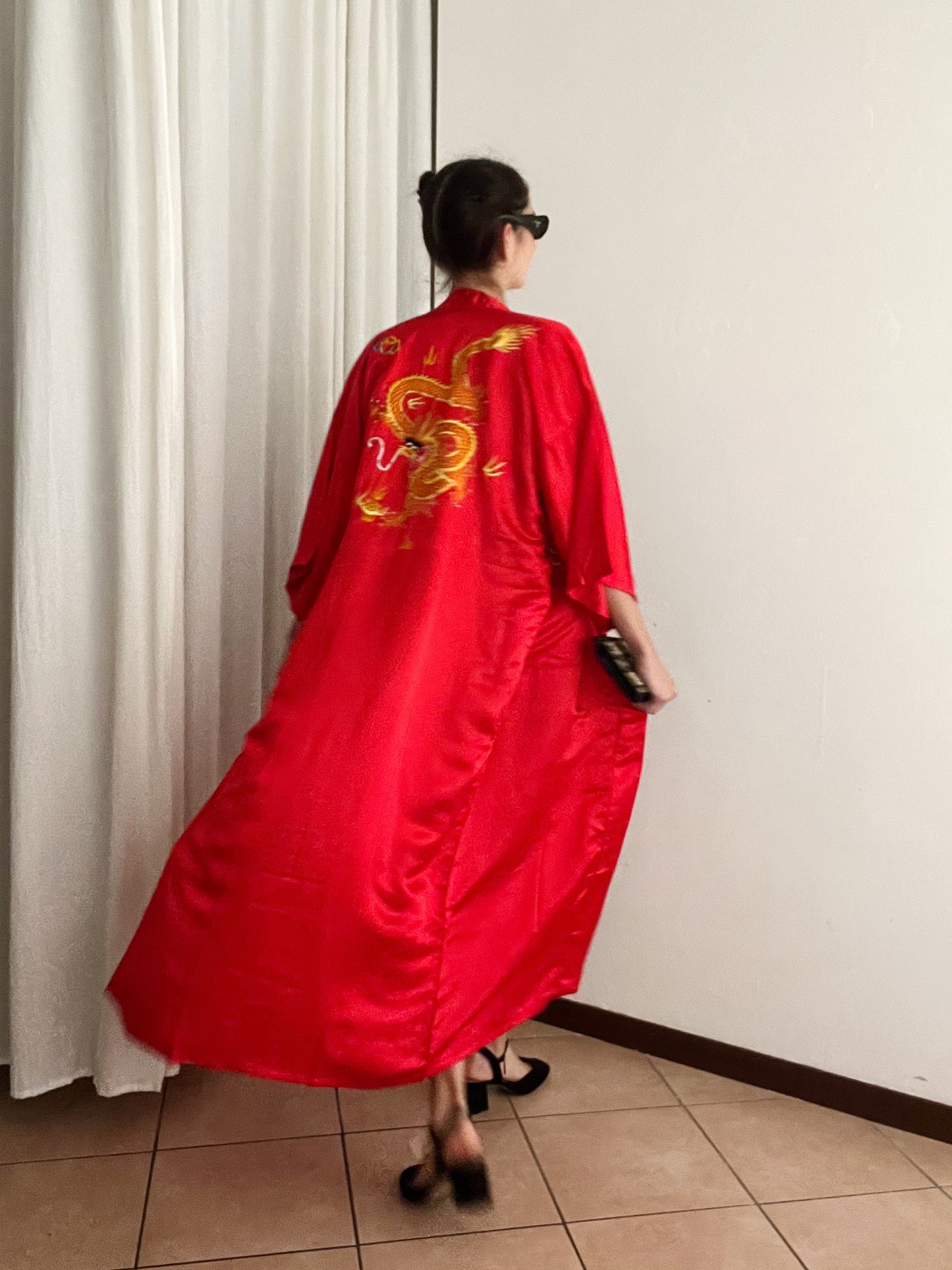 Kimono nuovo seta cinese rosso L