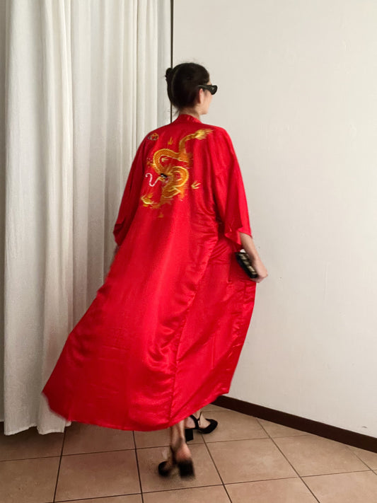 Kimono nuovo seta cinese rosso L