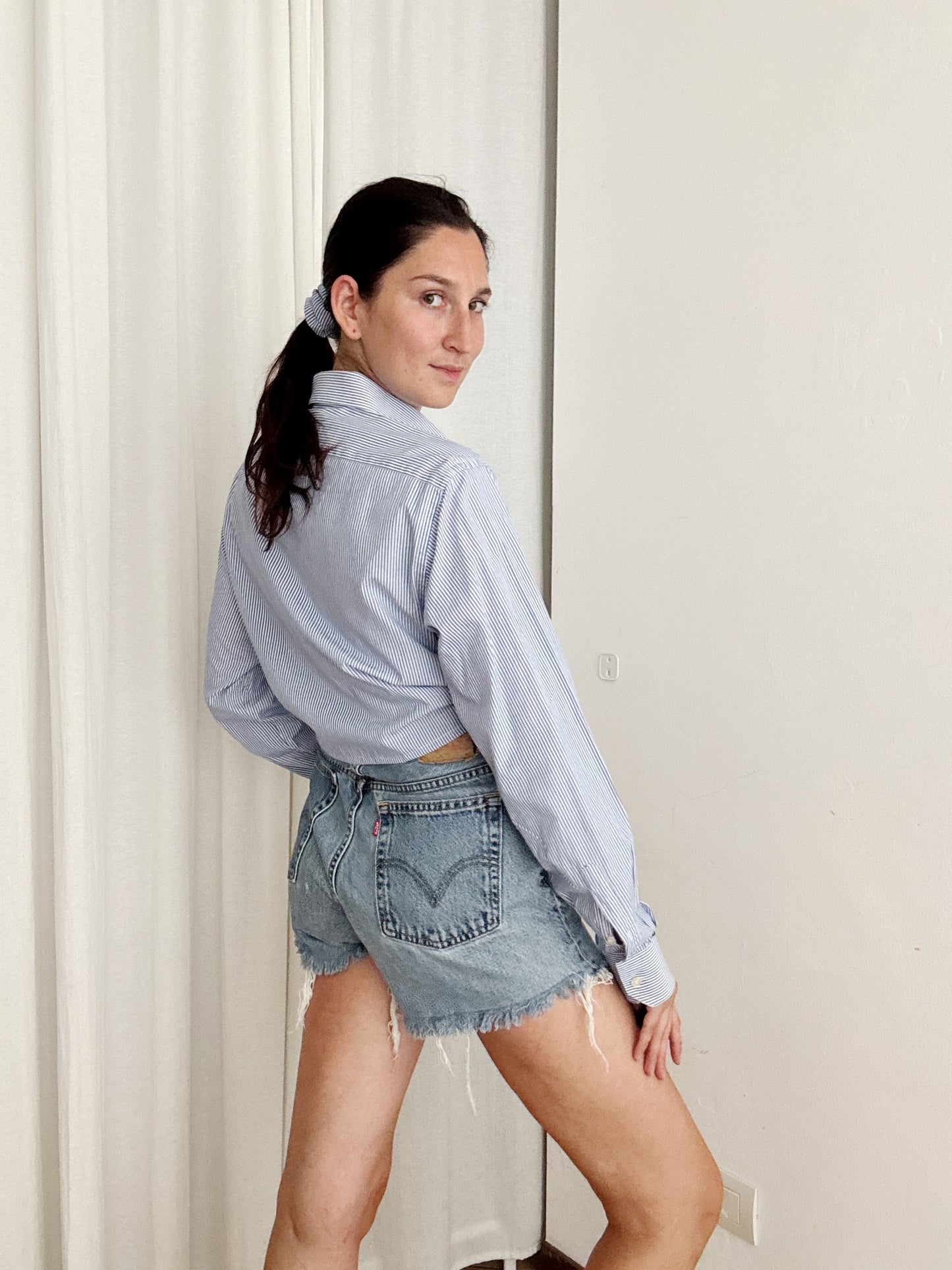 Crop + scrunchie righe blu