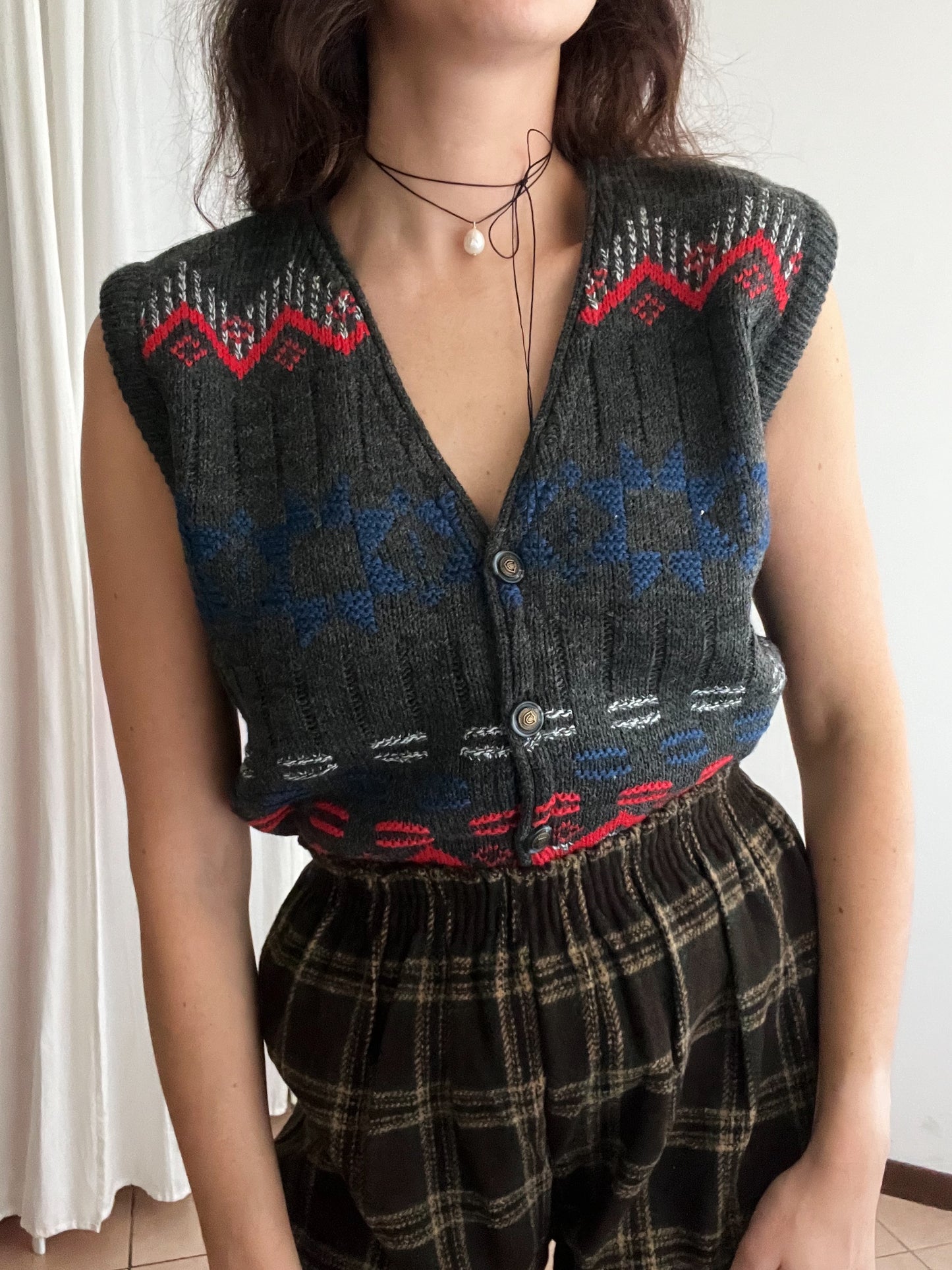 Pantaloni nuovi lana tartan marroni S