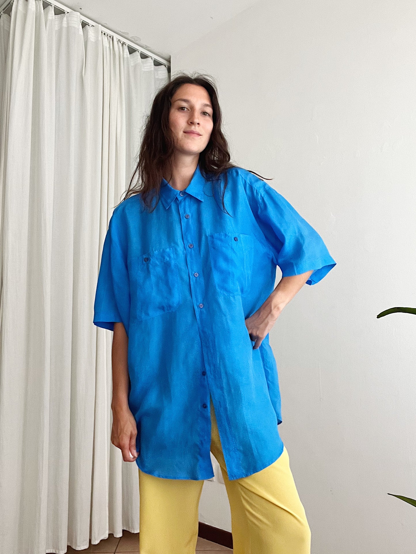 Camicia seta blu elettrico L