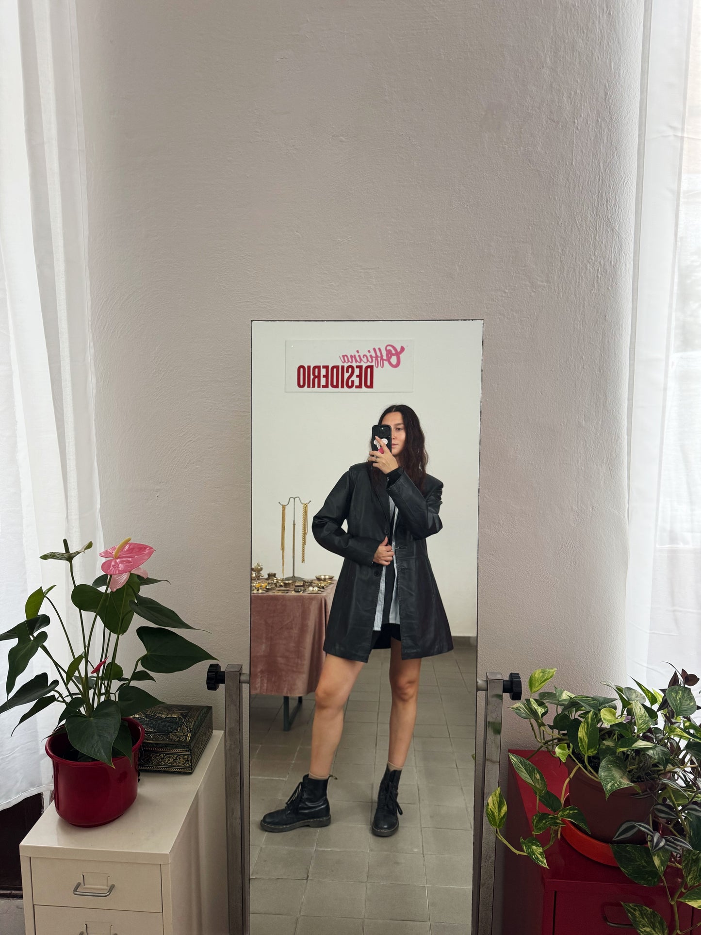 Giacca in pelle nera 42