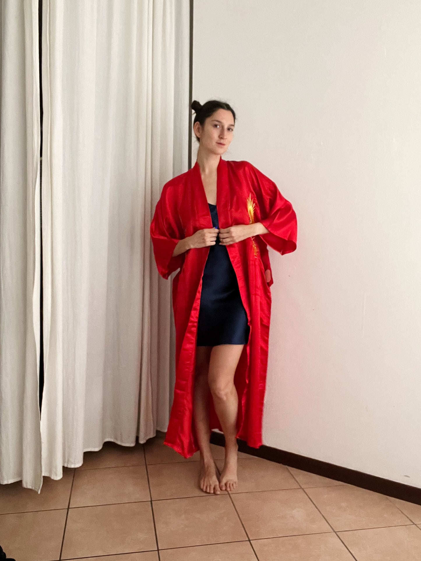 Kimono nuovo seta cinese rosso L