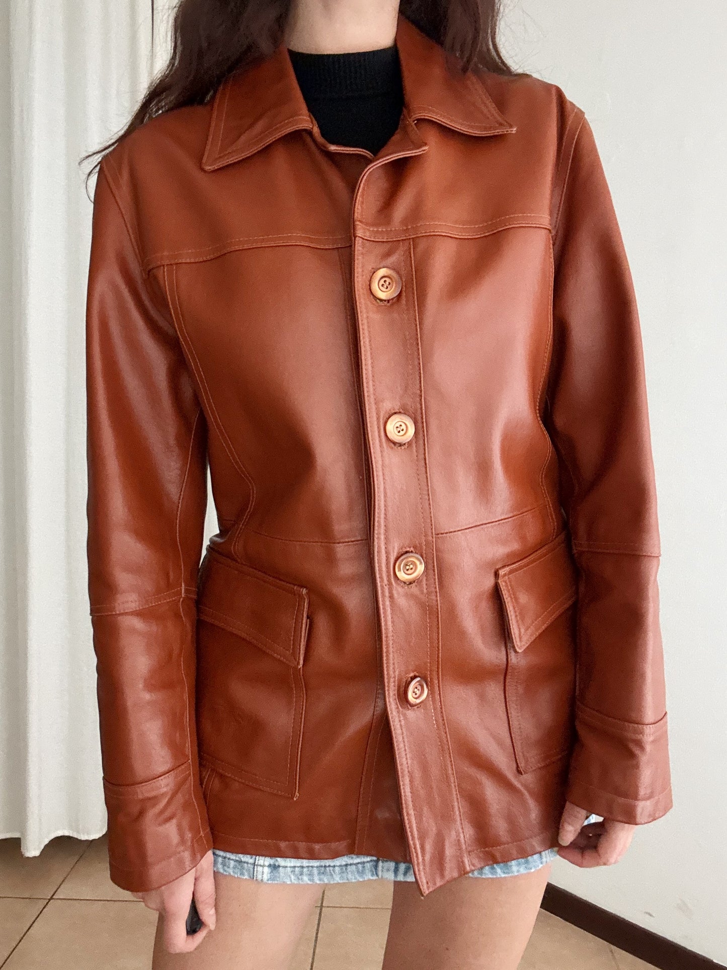Giacca in pelle mattone unisex L