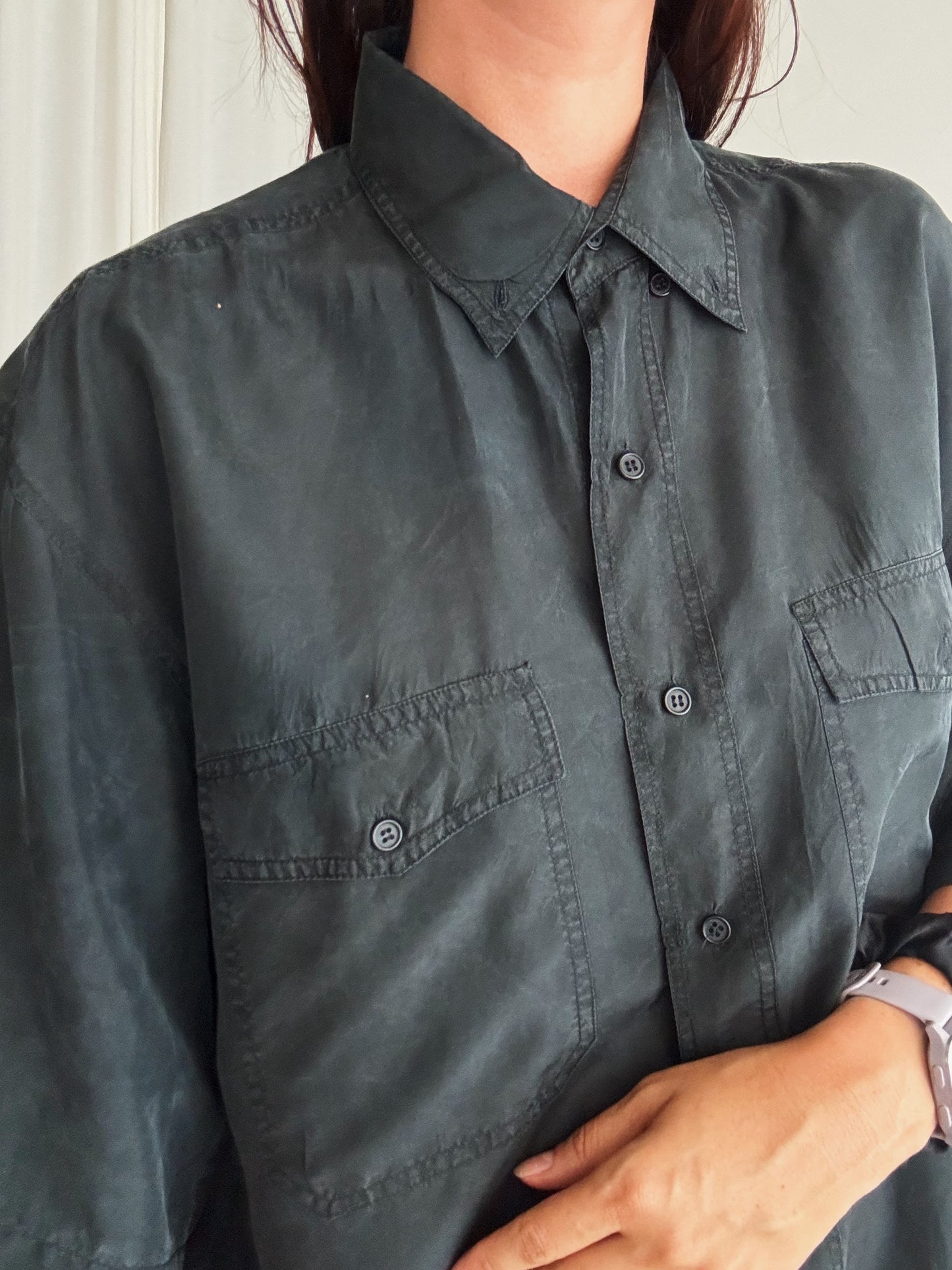 Camicia da uomo nera in seta L