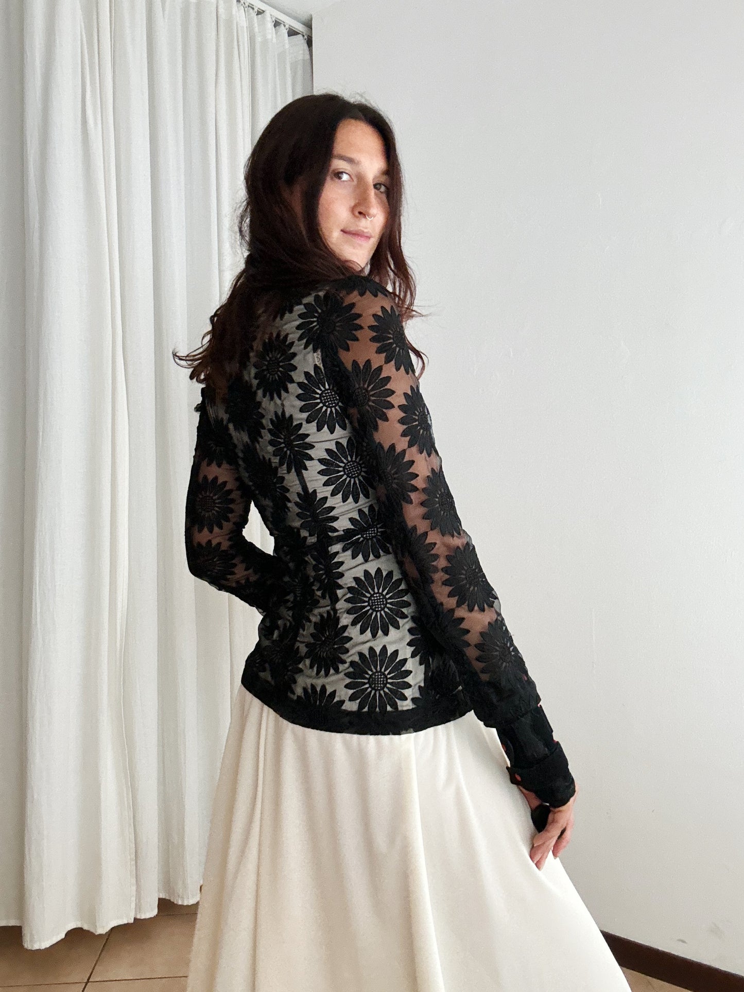 Blazer in organza con fiori S