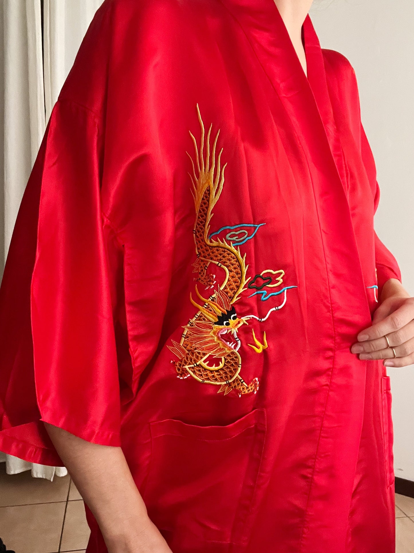 Kimono nuovo seta cinese rosso L