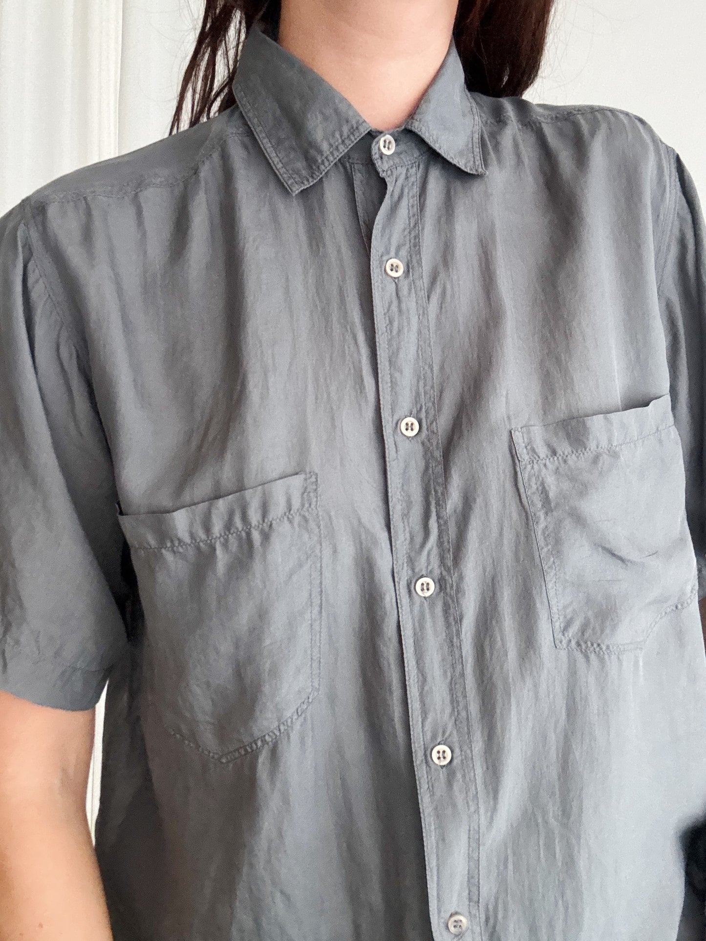 Camicia da uomo in seta grigia S
