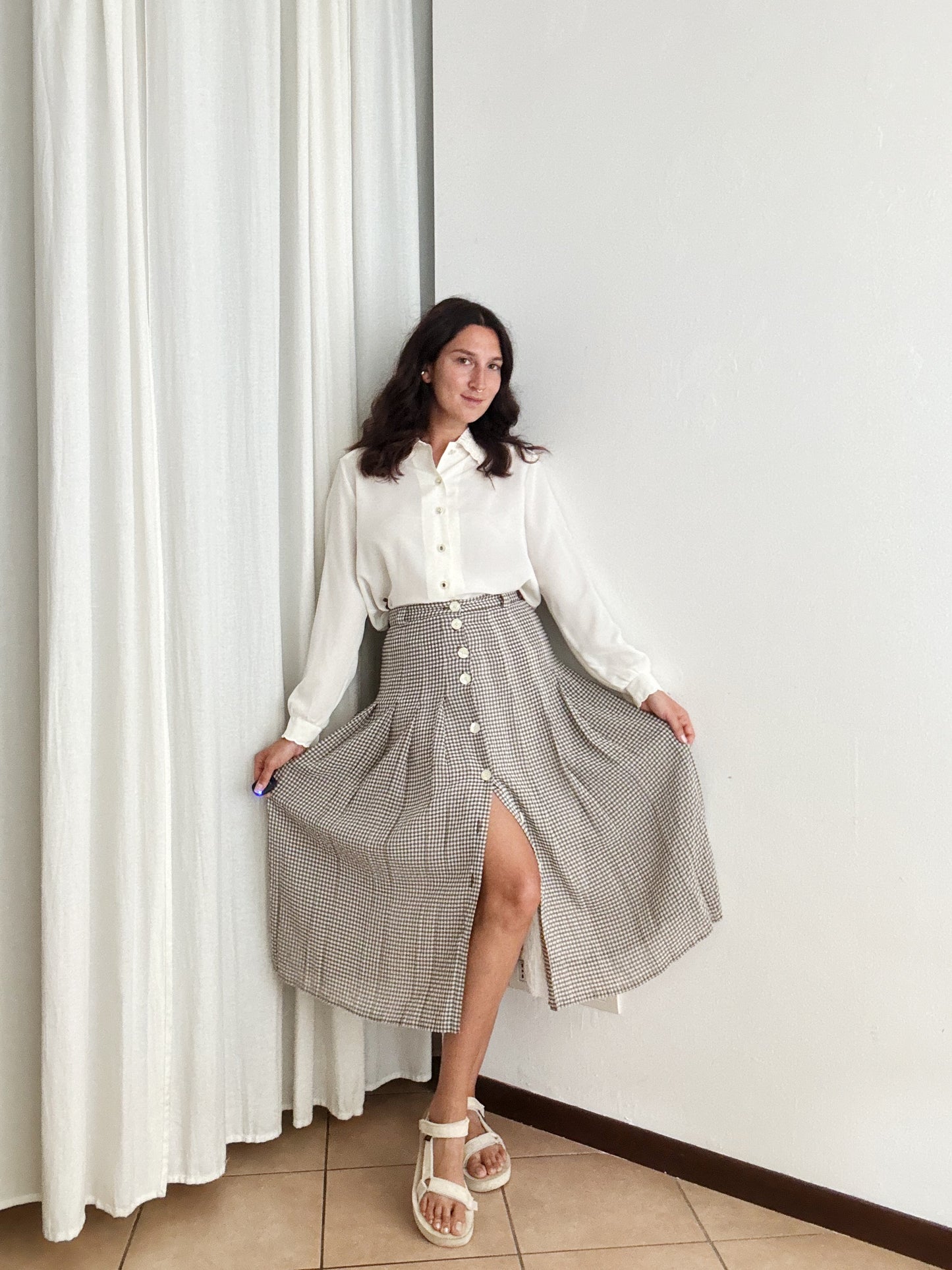 Gonna quadretti bianca beige 42