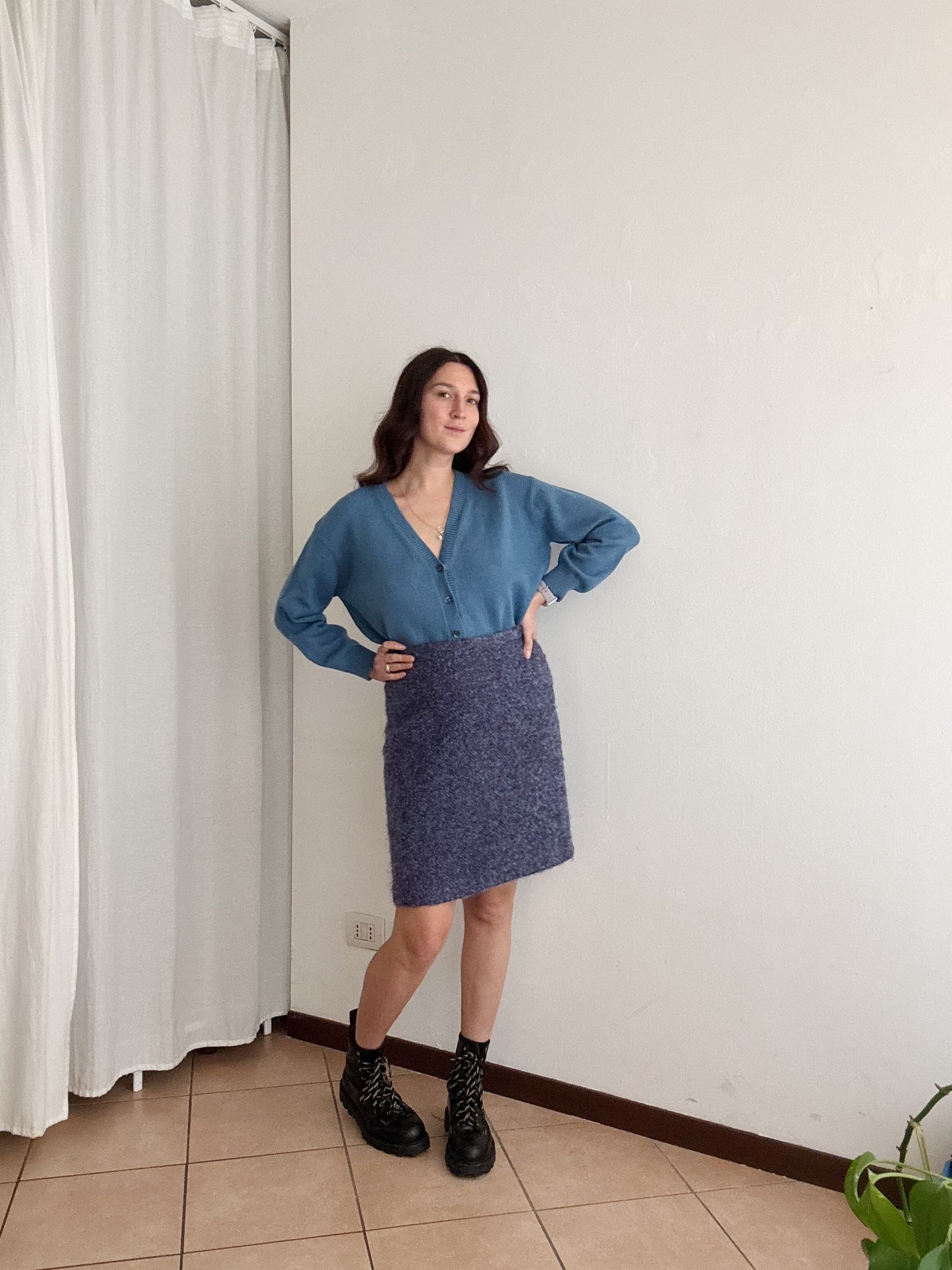 Gonna lana blu viola L
