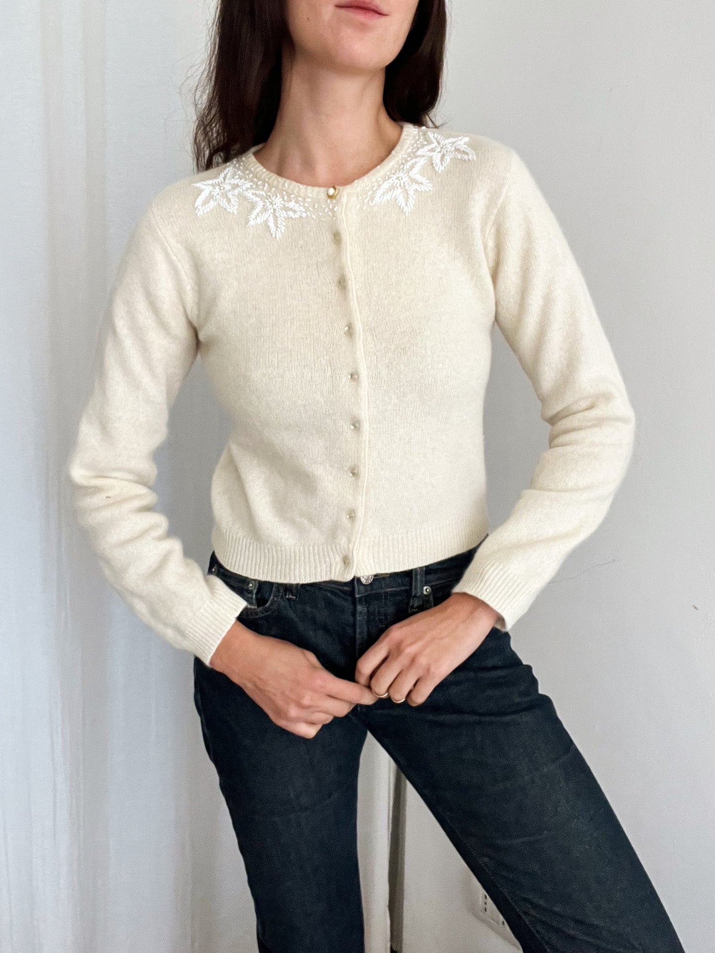 Cardigan bianco con ricami S/M
