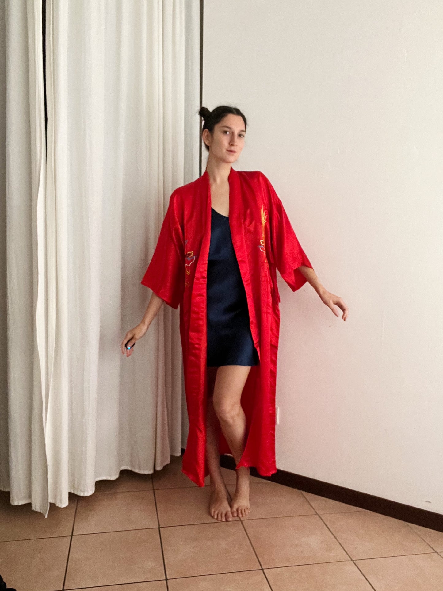 Kimono nuovo seta cinese rosso L