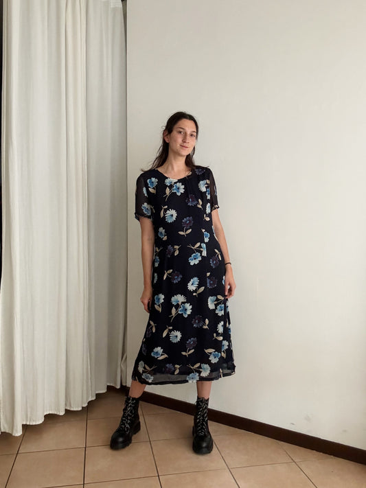 Abito lungo floreale blu 46