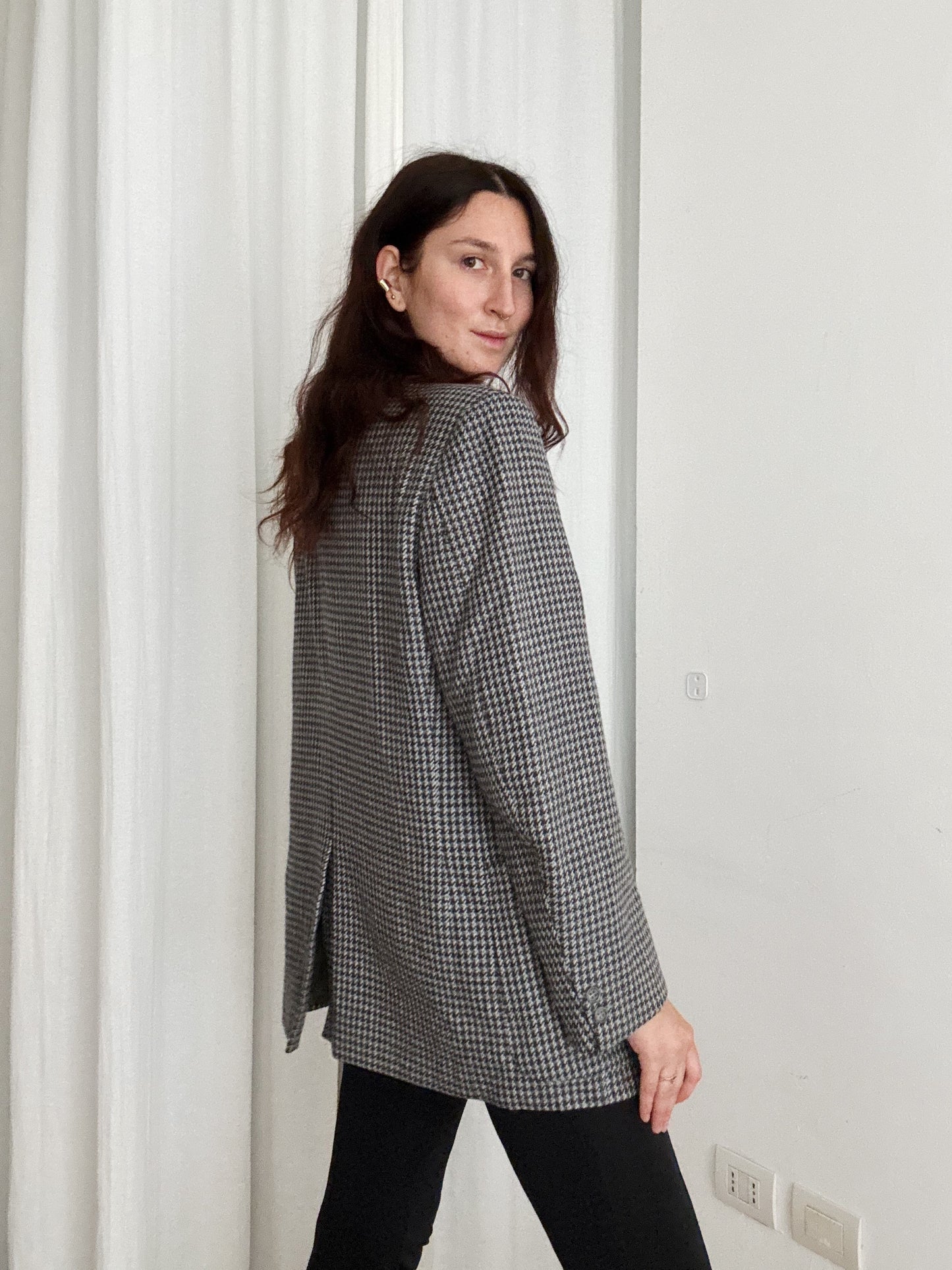 Blazer lana blu grigio L