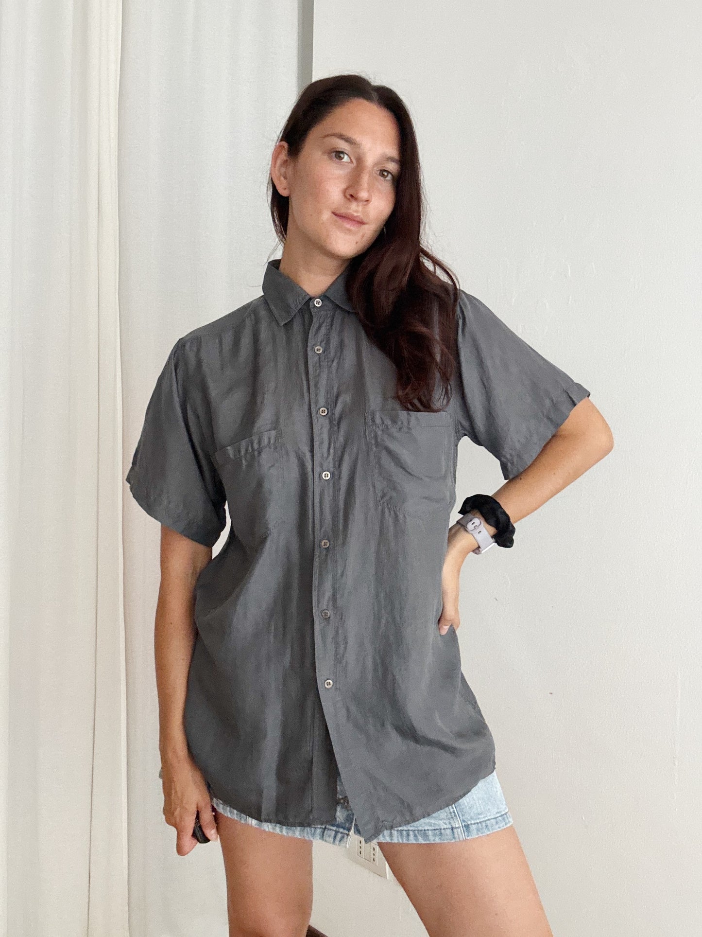 Camicia da uomo in seta grigia S