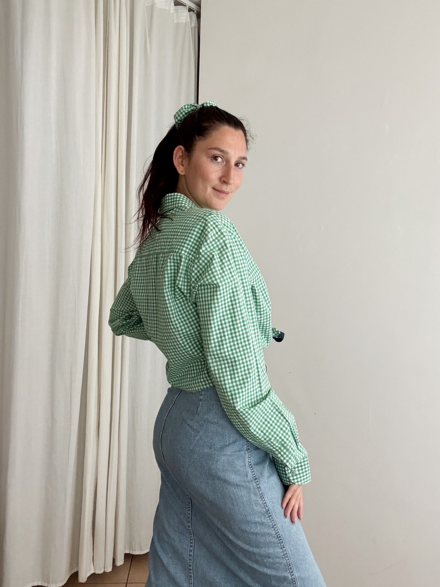 Crop + scrunchie vichy verde