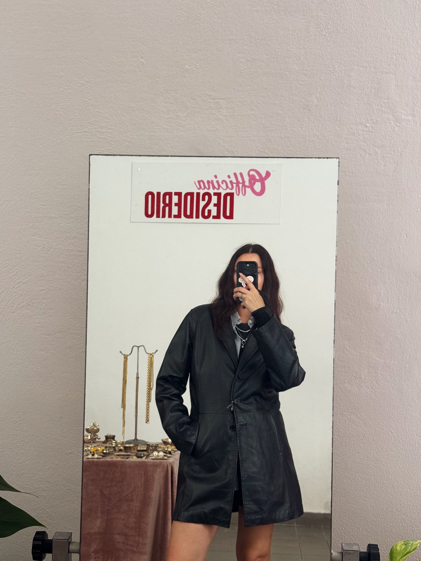 Giacca in pelle nera 42