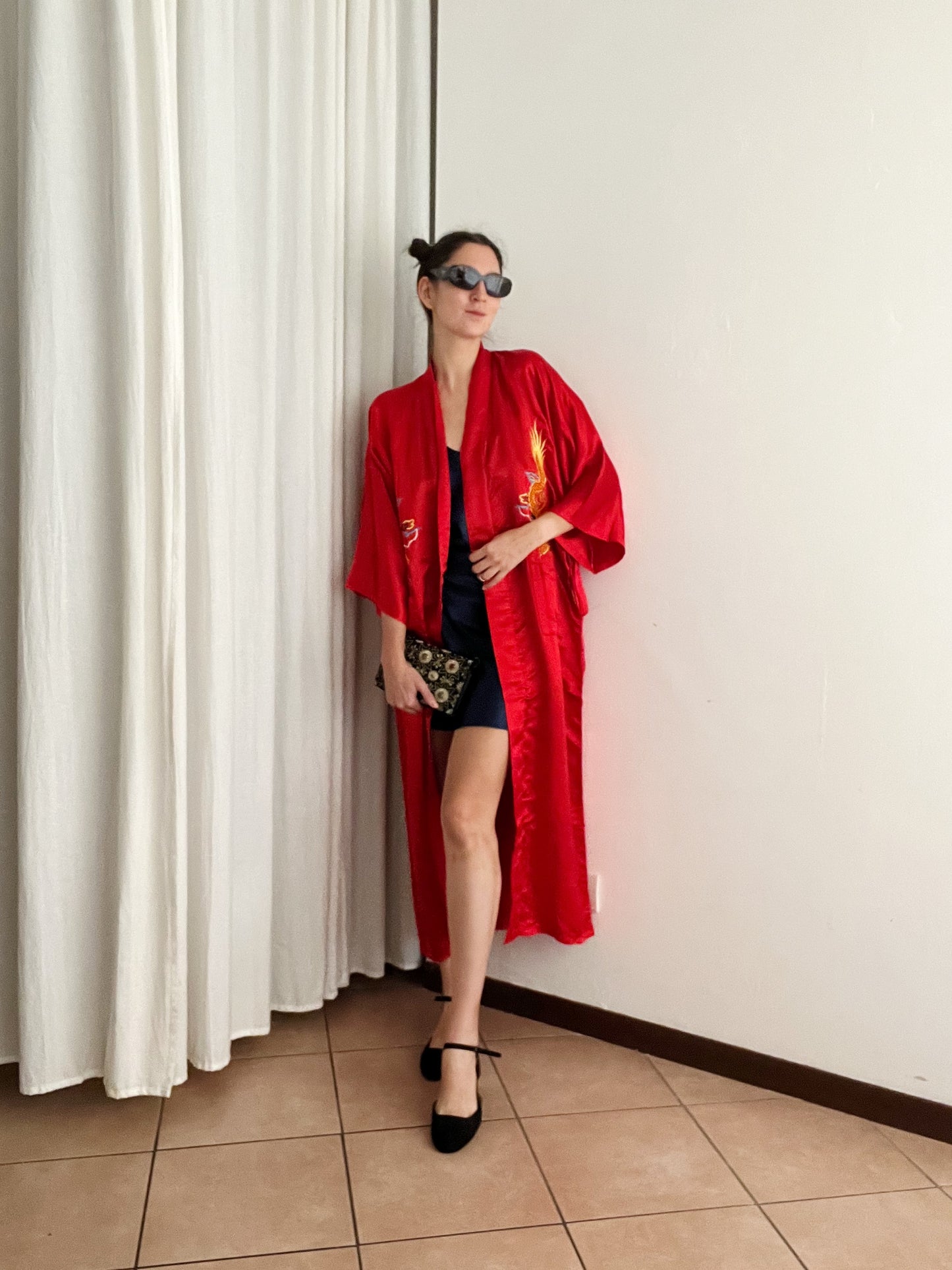Kimono nuovo seta cinese rosso L