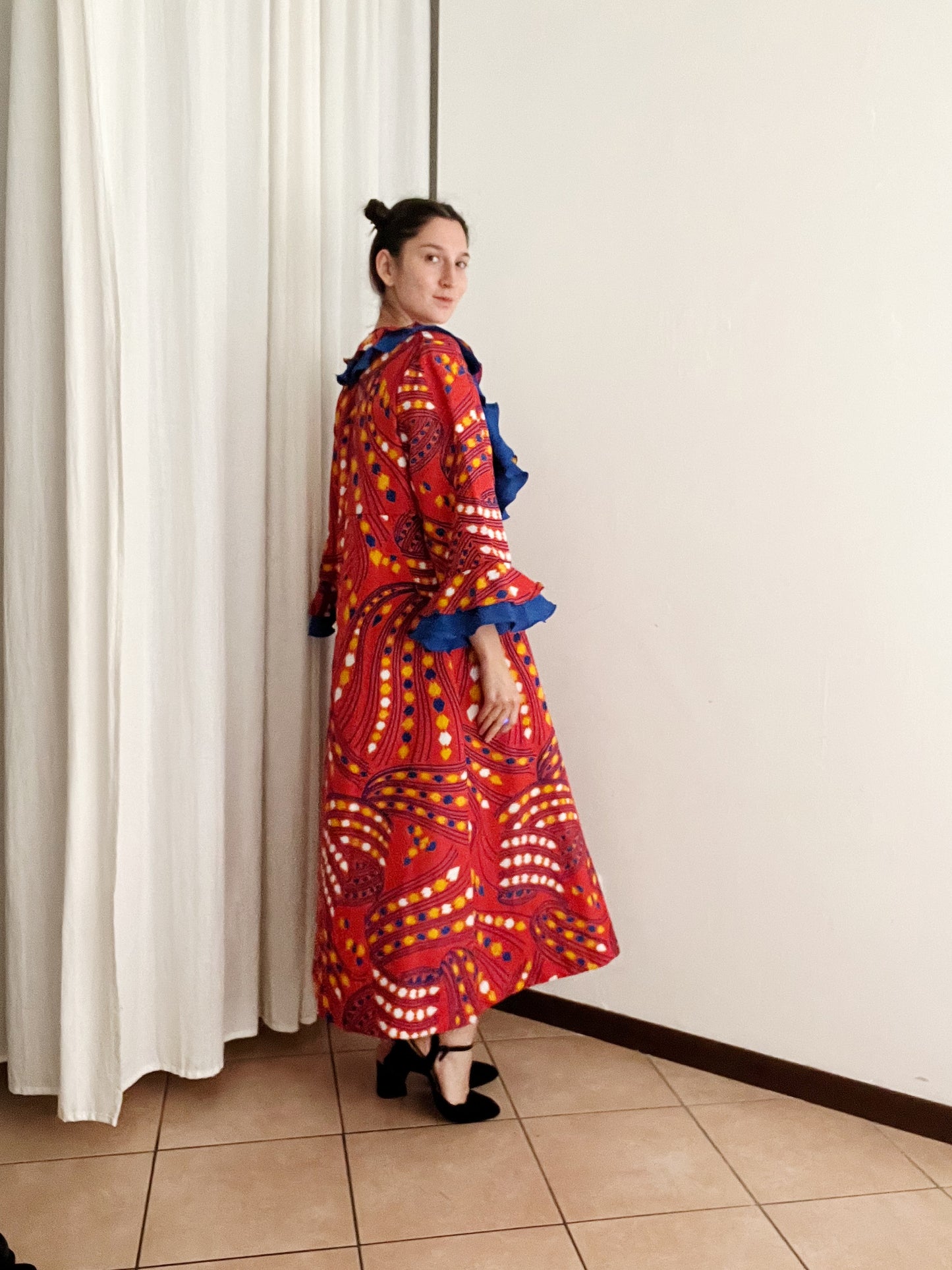Vestaglia abito rosso blu 50