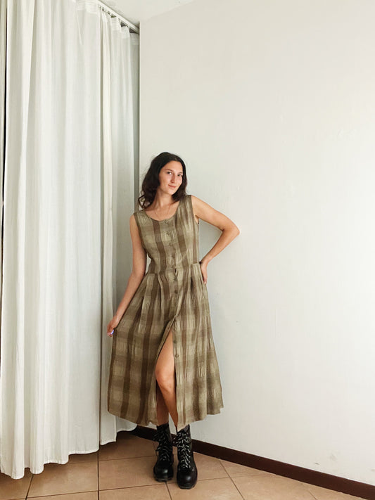 Abito beige e marrone a quadri 42