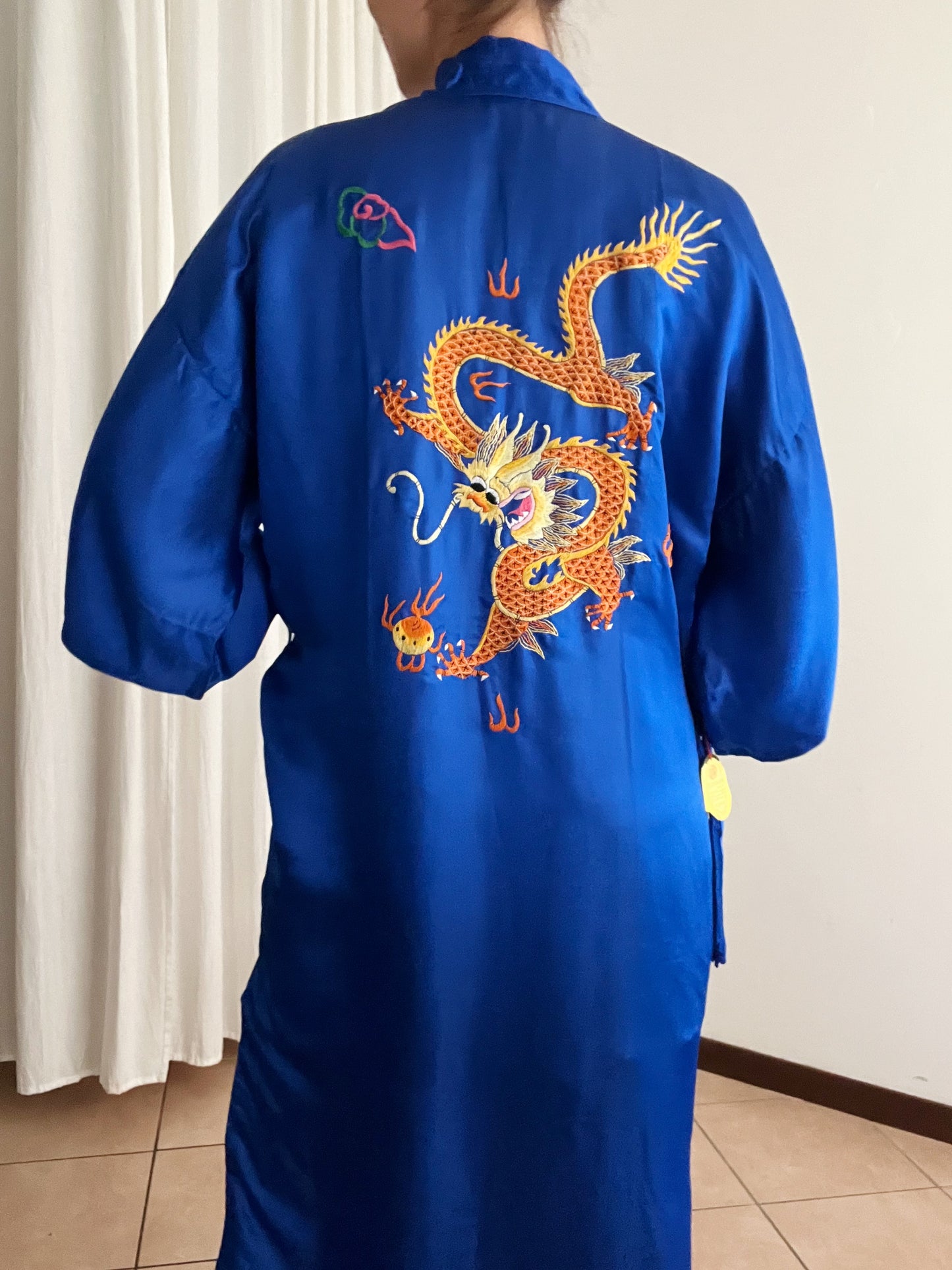 Kimono nuovo seta cinese blu L