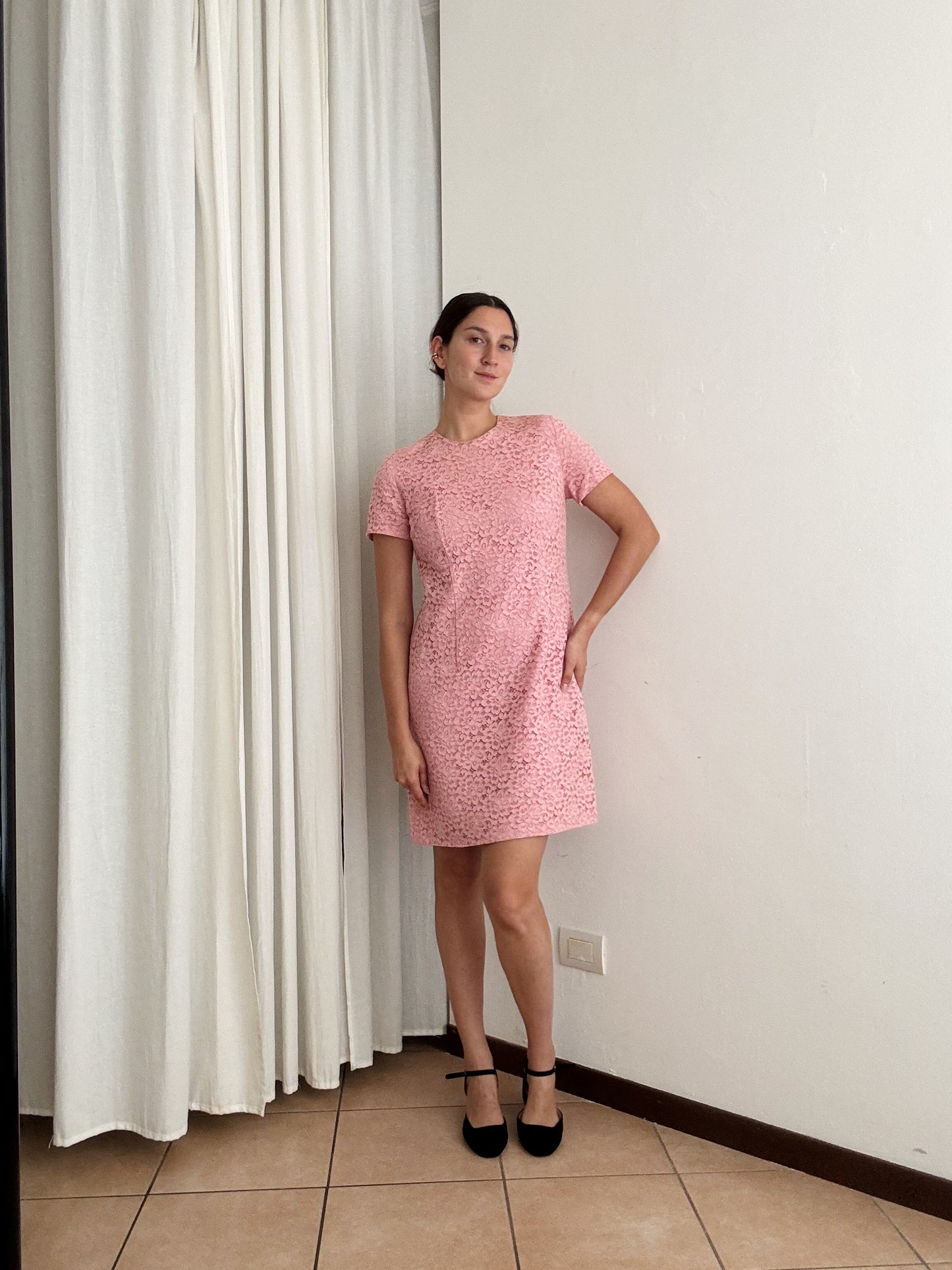 Abito sartoriale pizzo rosa M