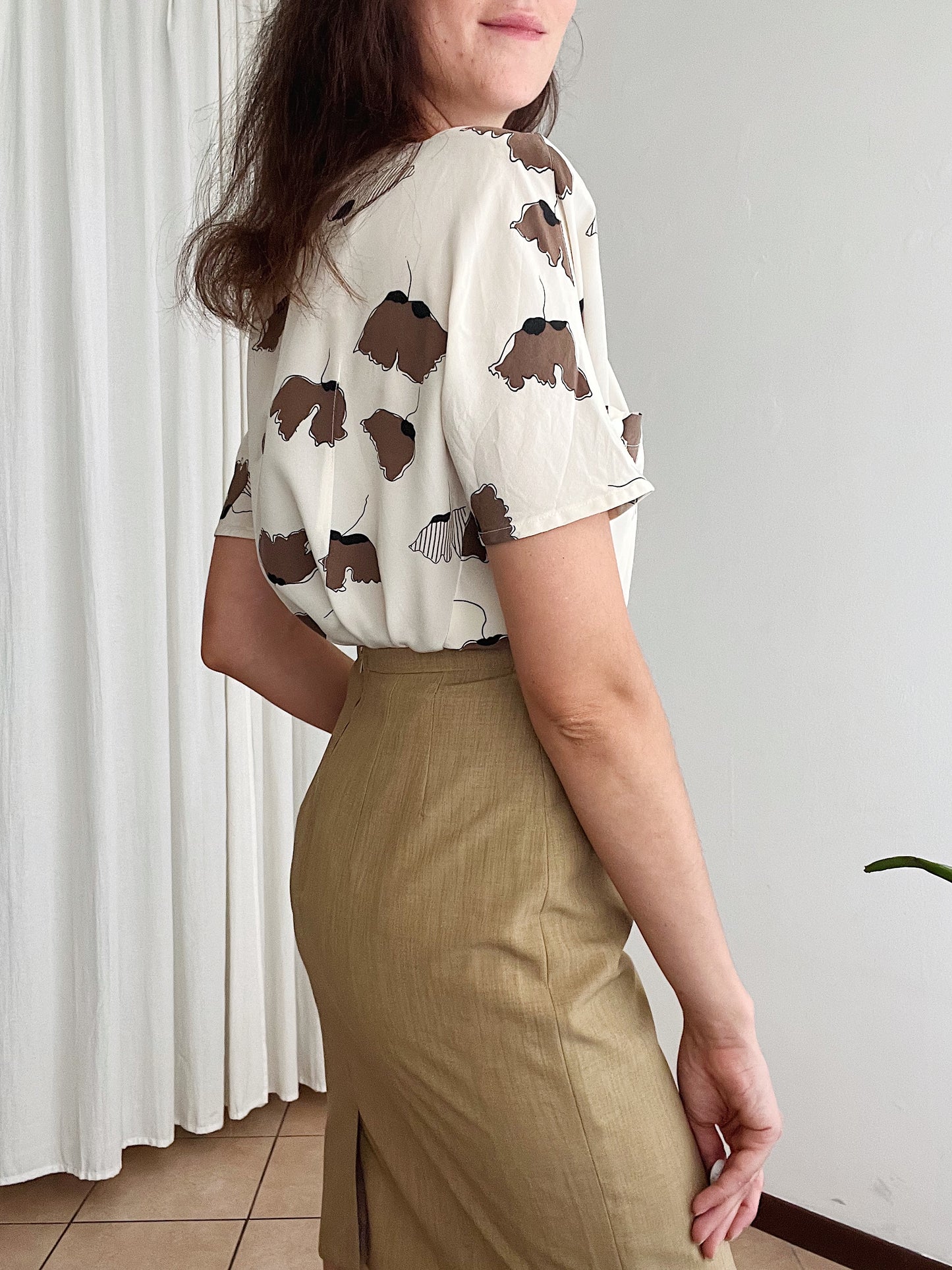 Blusa seta panna beige L