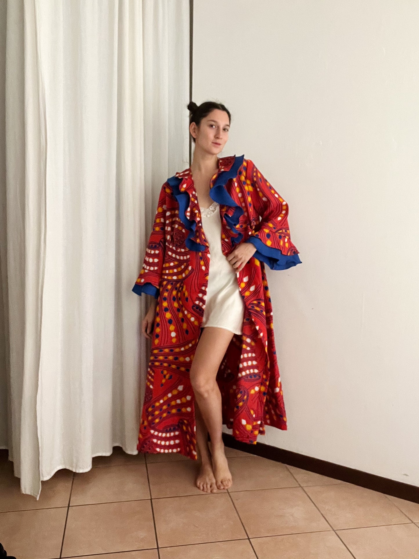 Vestaglia abito rosso blu 50