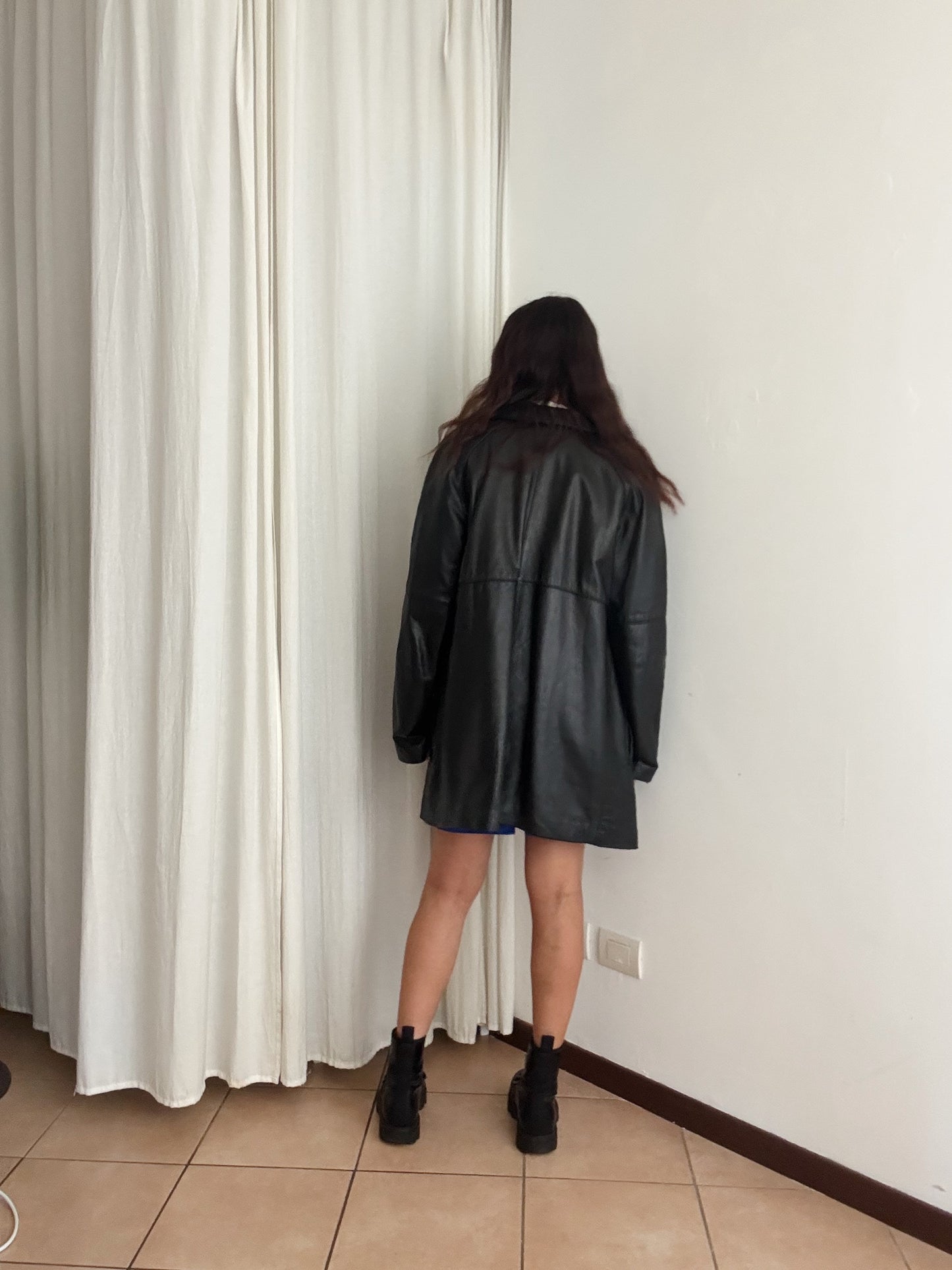 Giacca in pelle nera unisex L
