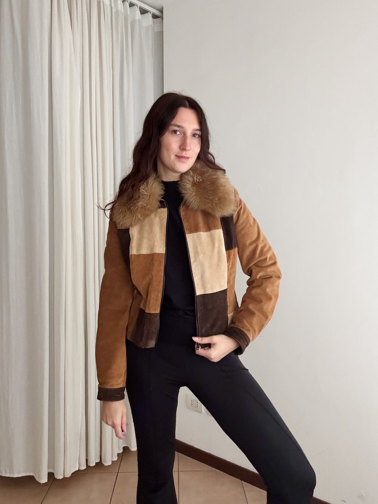 Giacca in pelle patchwork M