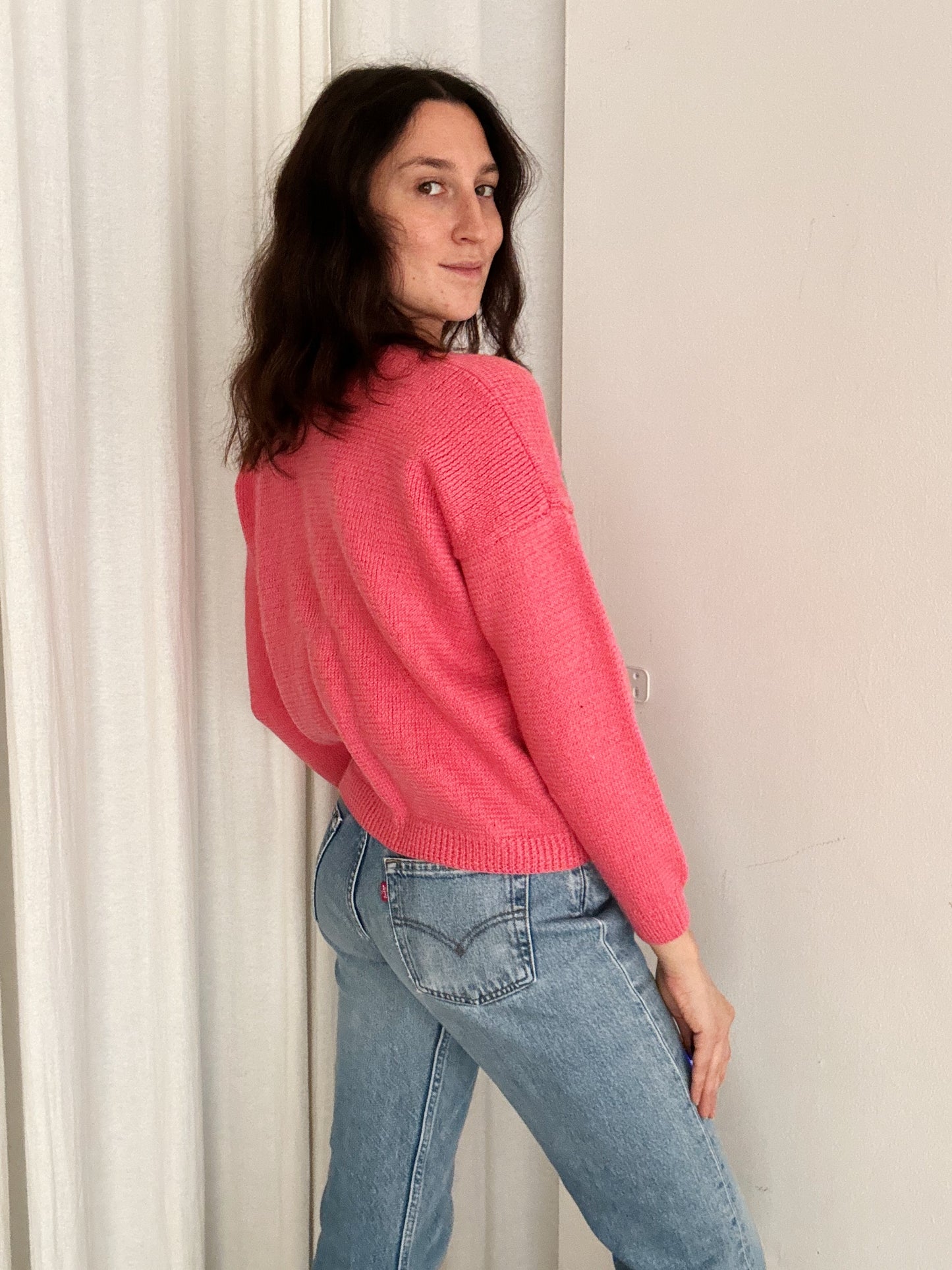 Cardigan rosa fiori S/M