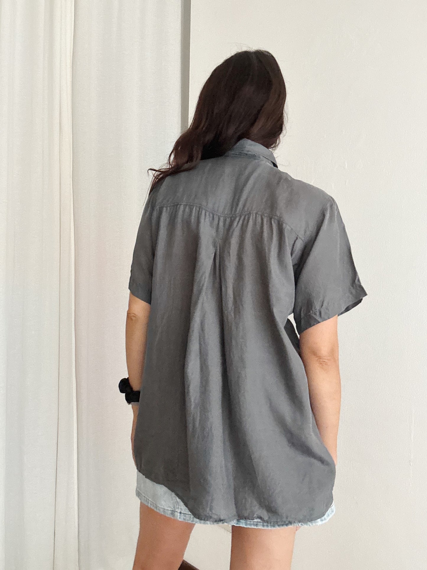 Camicia da uomo in seta grigia S