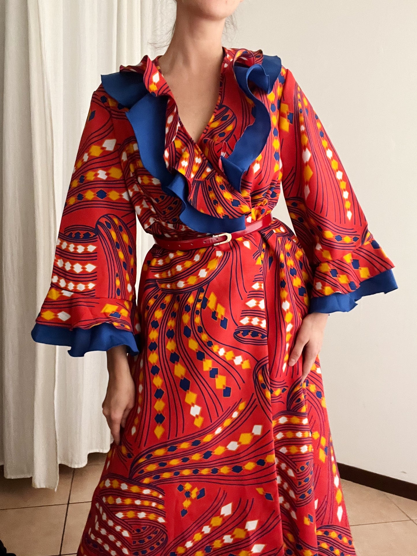Vestaglia abito rosso blu 50