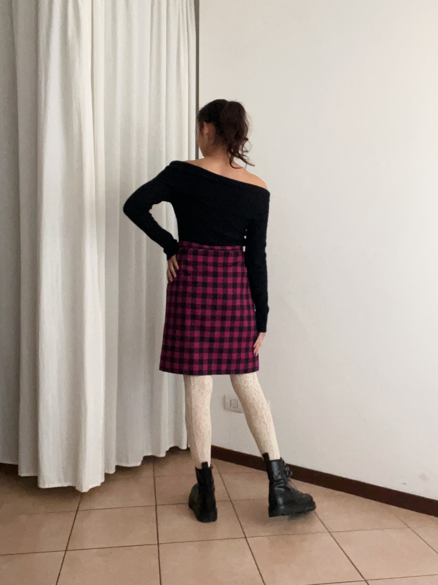 Gonna quadri fuxia neri 44
