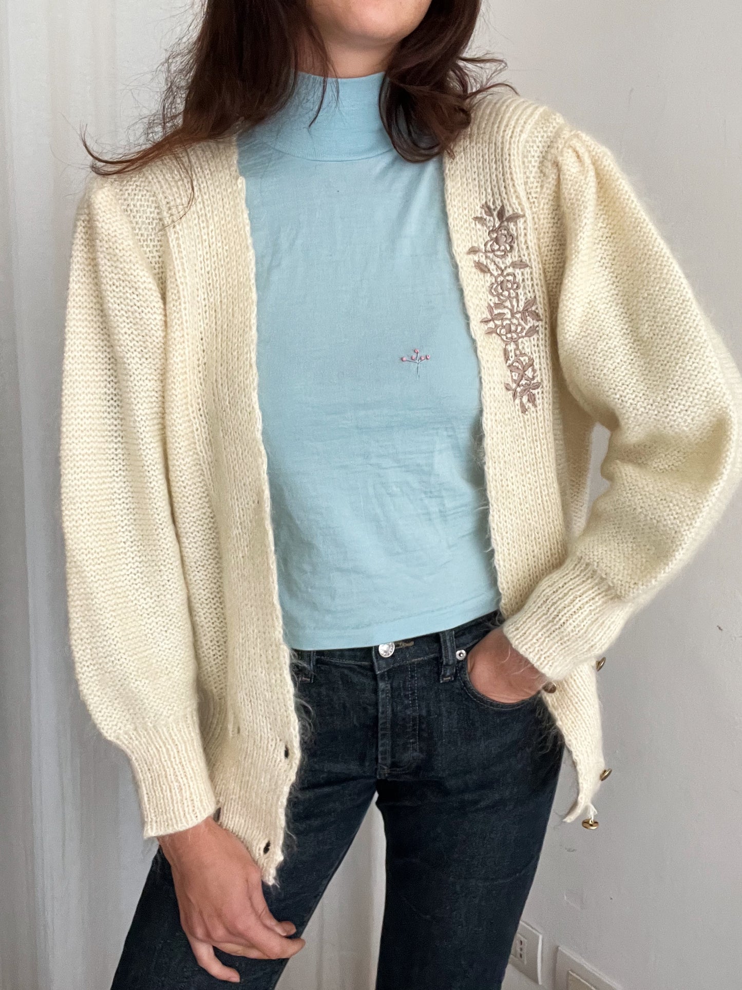 Cardigan bianco pelosino L