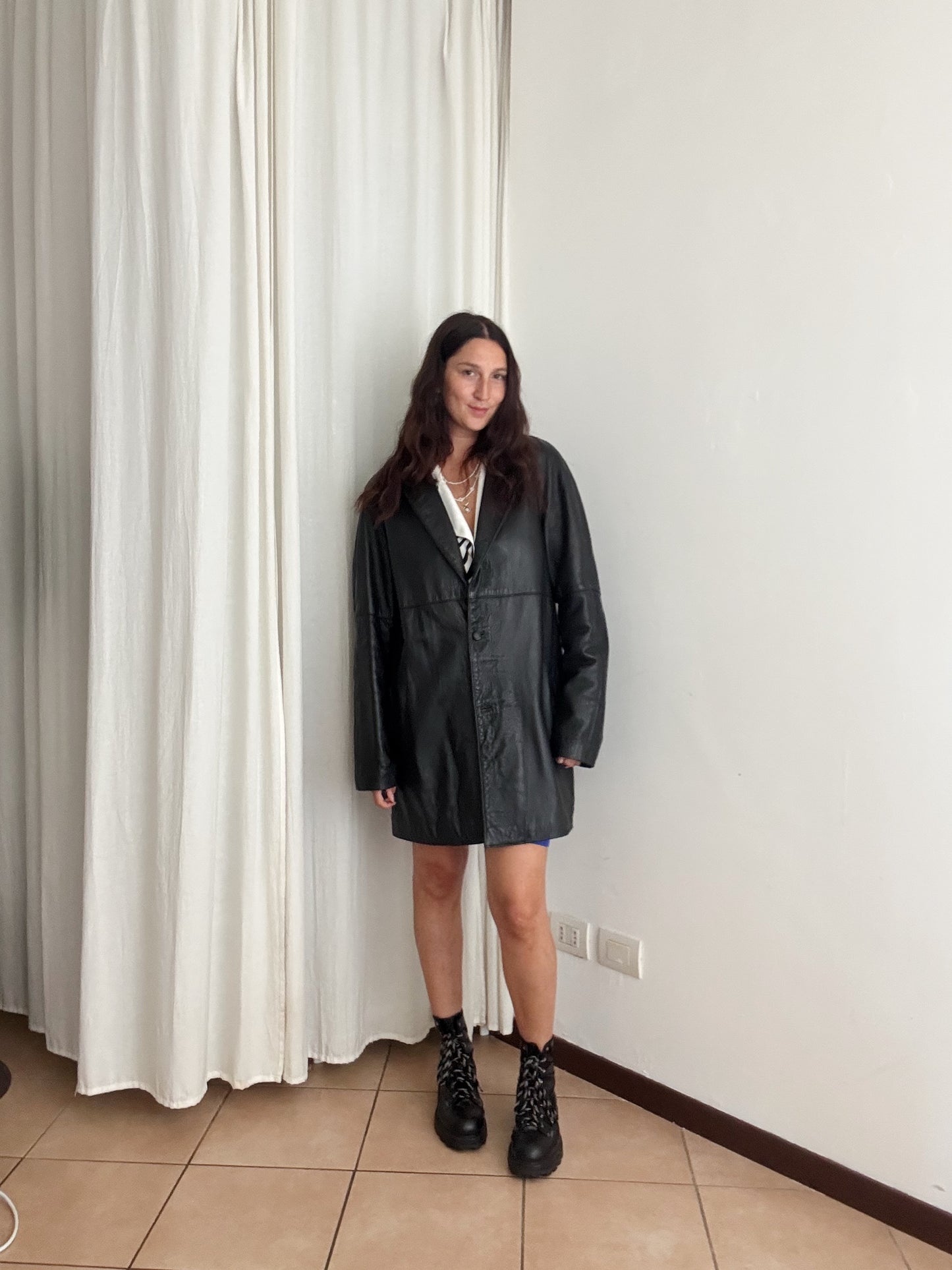 Giacca in pelle nera unisex L