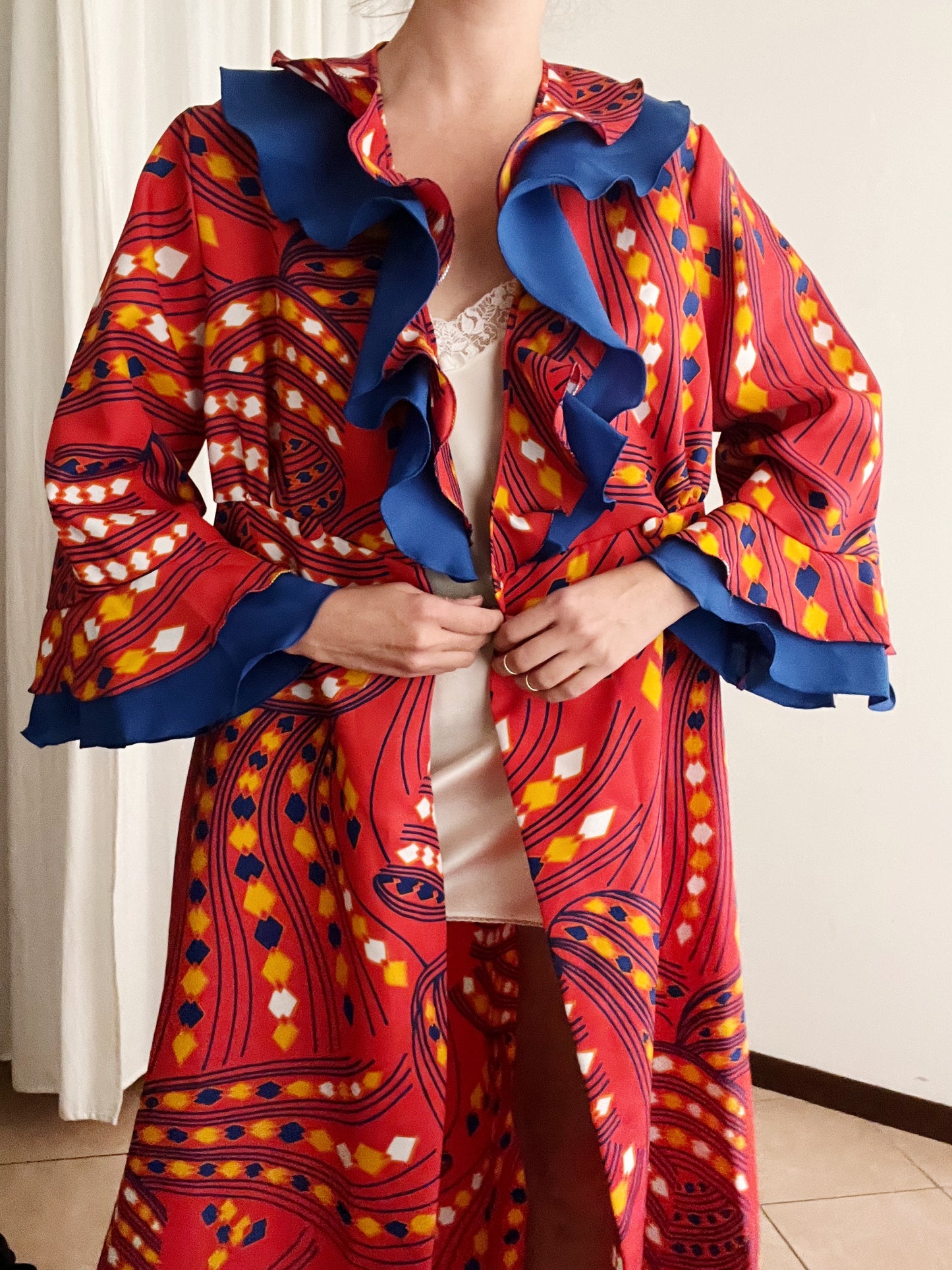 Vestaglia abito rosso blu 50