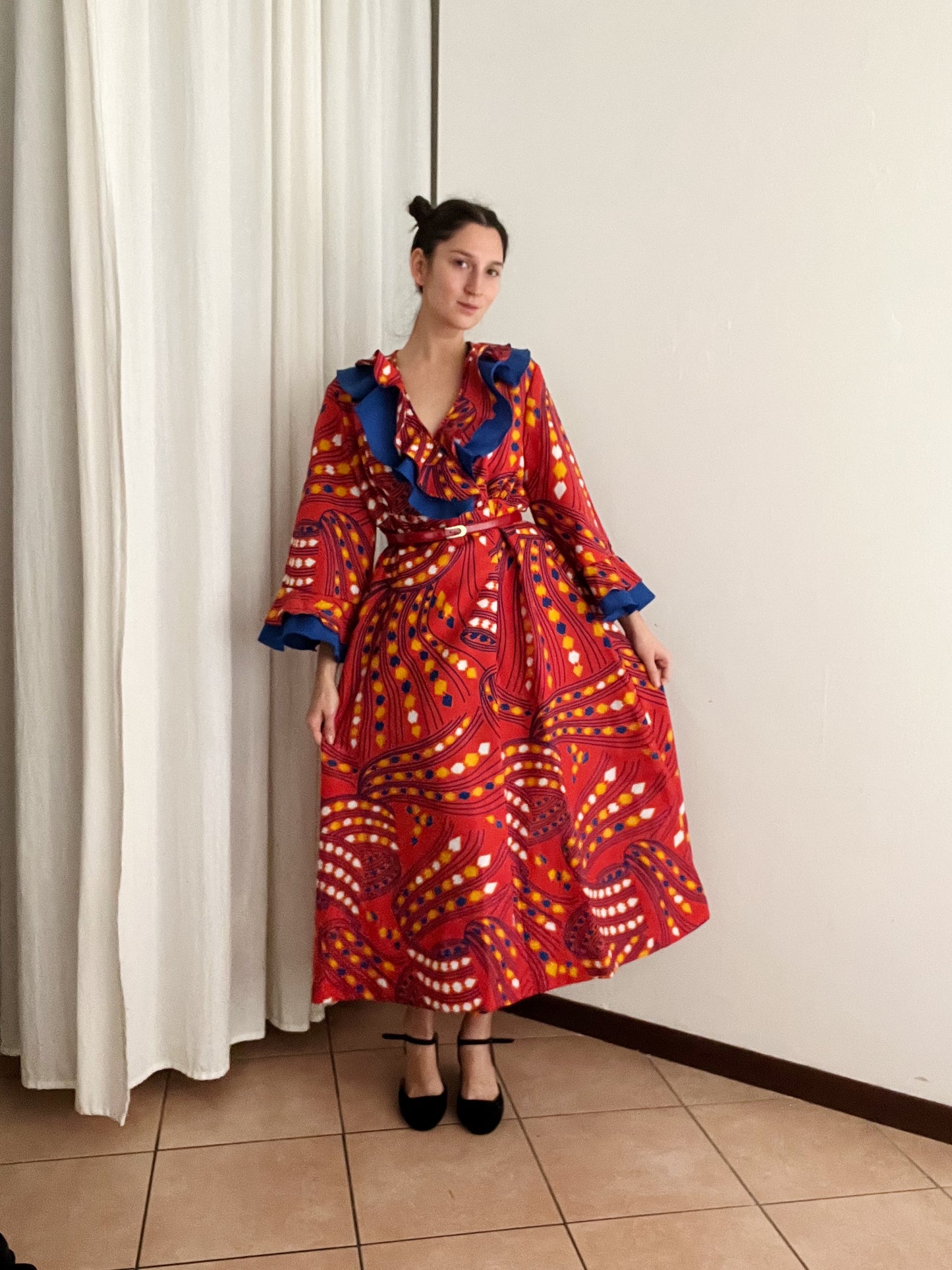 Vestaglia abito rosso blu 50