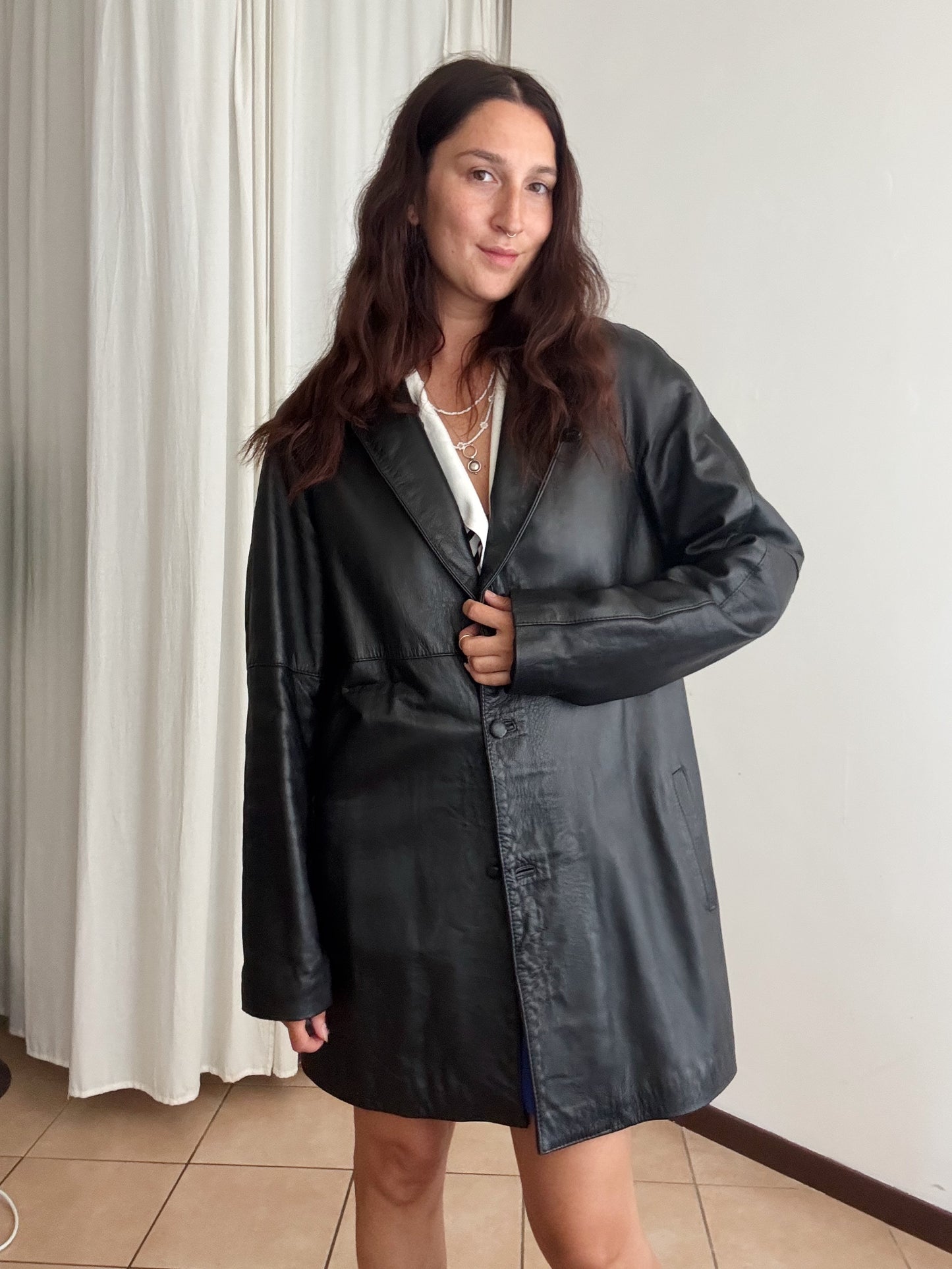 Giacca in pelle nera unisex L
