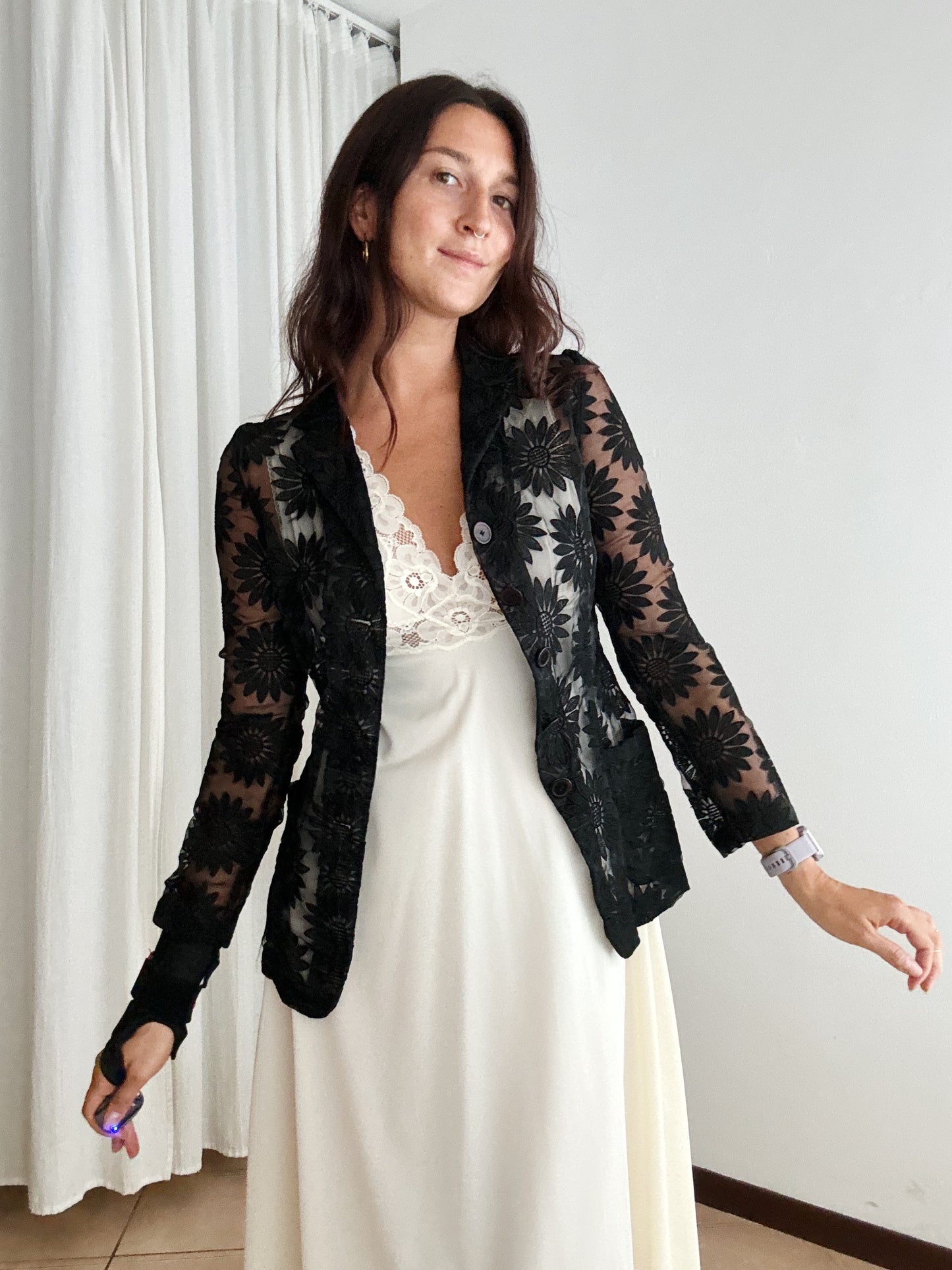 Blazer in organza con fiori S
