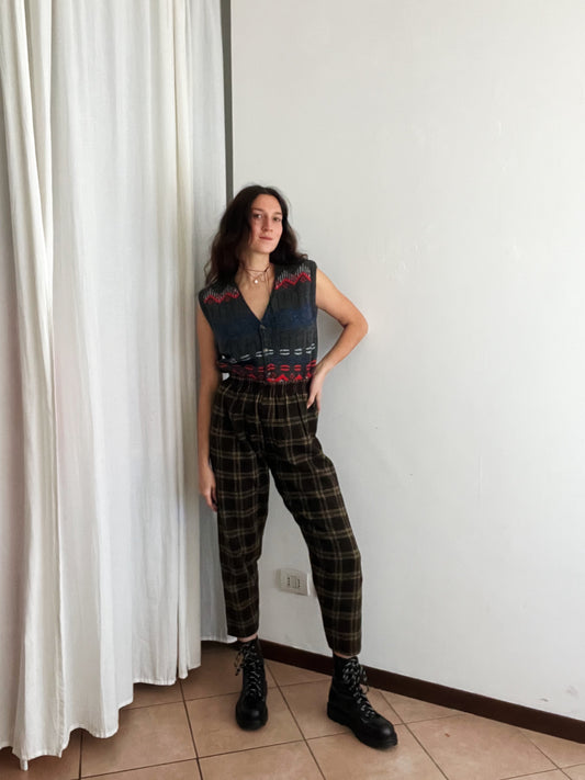 Pantaloni nuovi lana tartan marroni S
